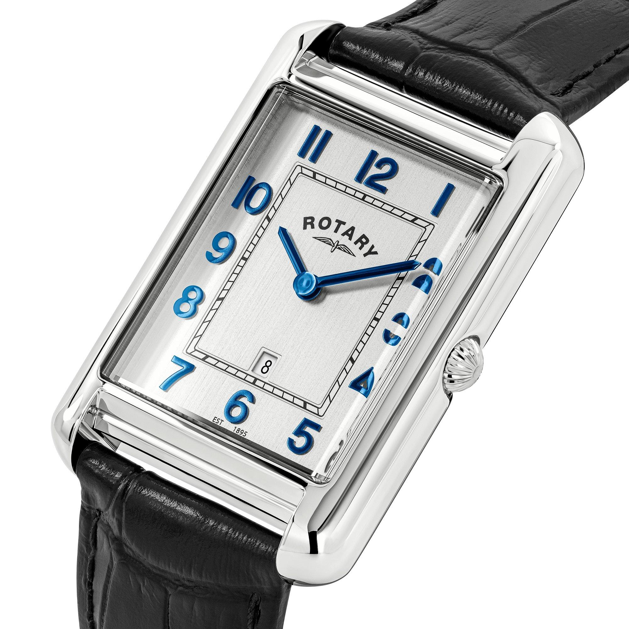 Black - Rotary - Rotary Mens Heritage Astoria SS Black Leather Wat - 2