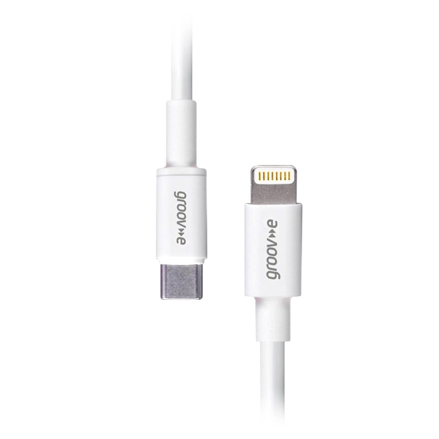 White - Groov-e - MFI Lightning to USB-C Cable - 3