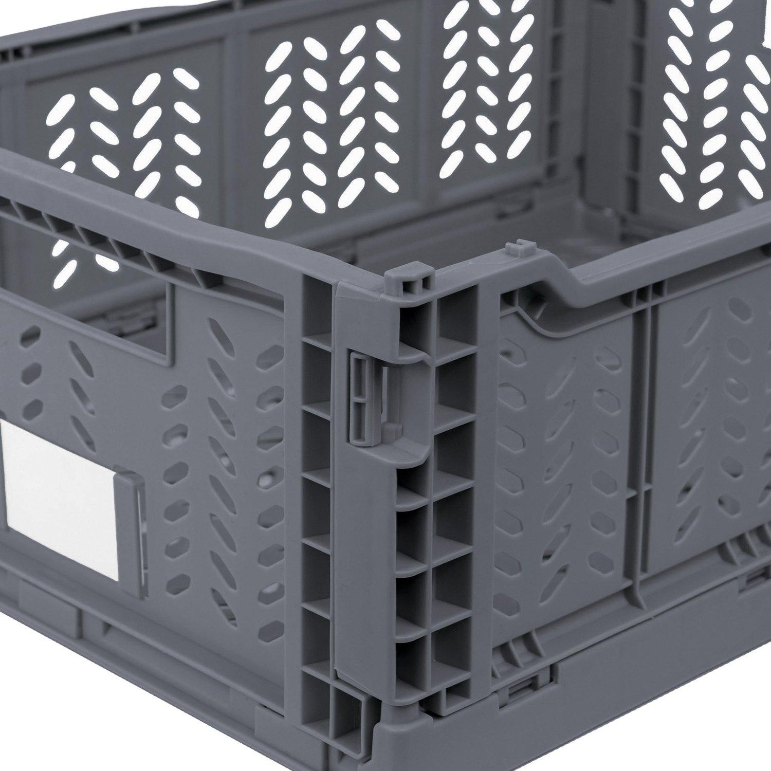 Grey - JVL - JVL STACKIT - Plastic Foldable Storage Crate - Lar - 3