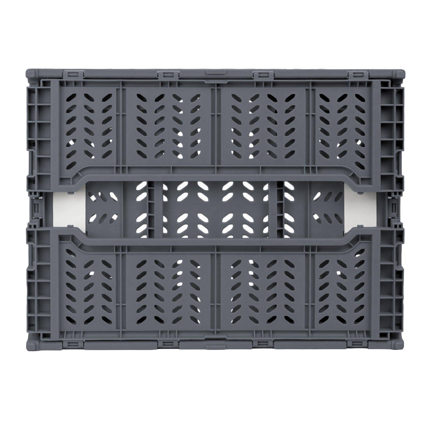 Grey - JVL - JVL STACKIT - Plastic Foldable Storage Crate - Lar - 6