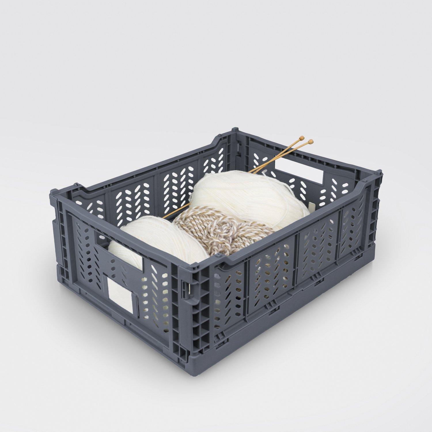 Grey - JVL - JVL STACKIT - Plastic Foldable Storage Crate - Lar - 8