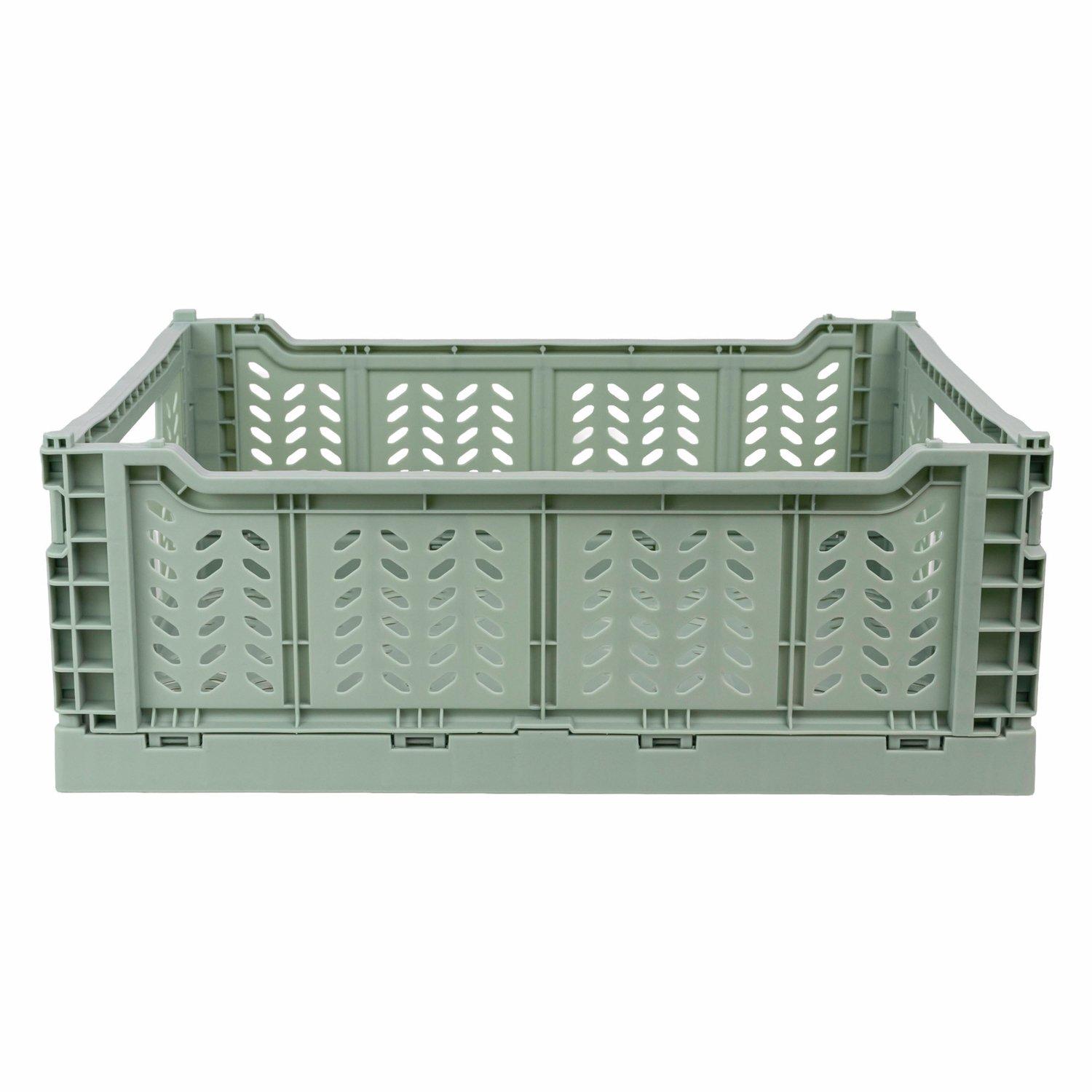 Green - JVL - JVL STACKIT - Plastic Foldable Storage Crate - Lar - 5