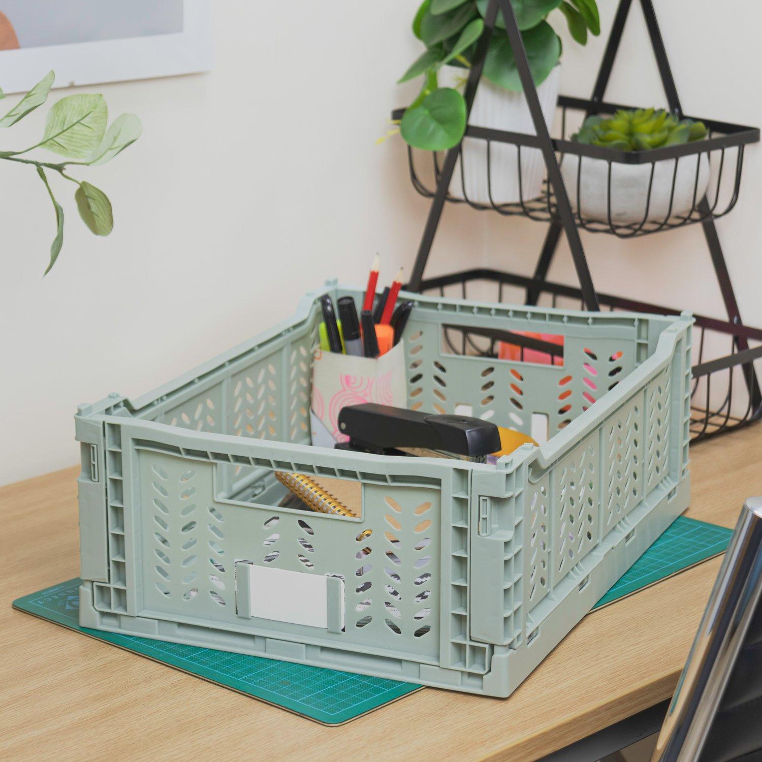 Green - JVL - JVL STACKIT - Plastic Foldable Storage Crate - Lar - 8