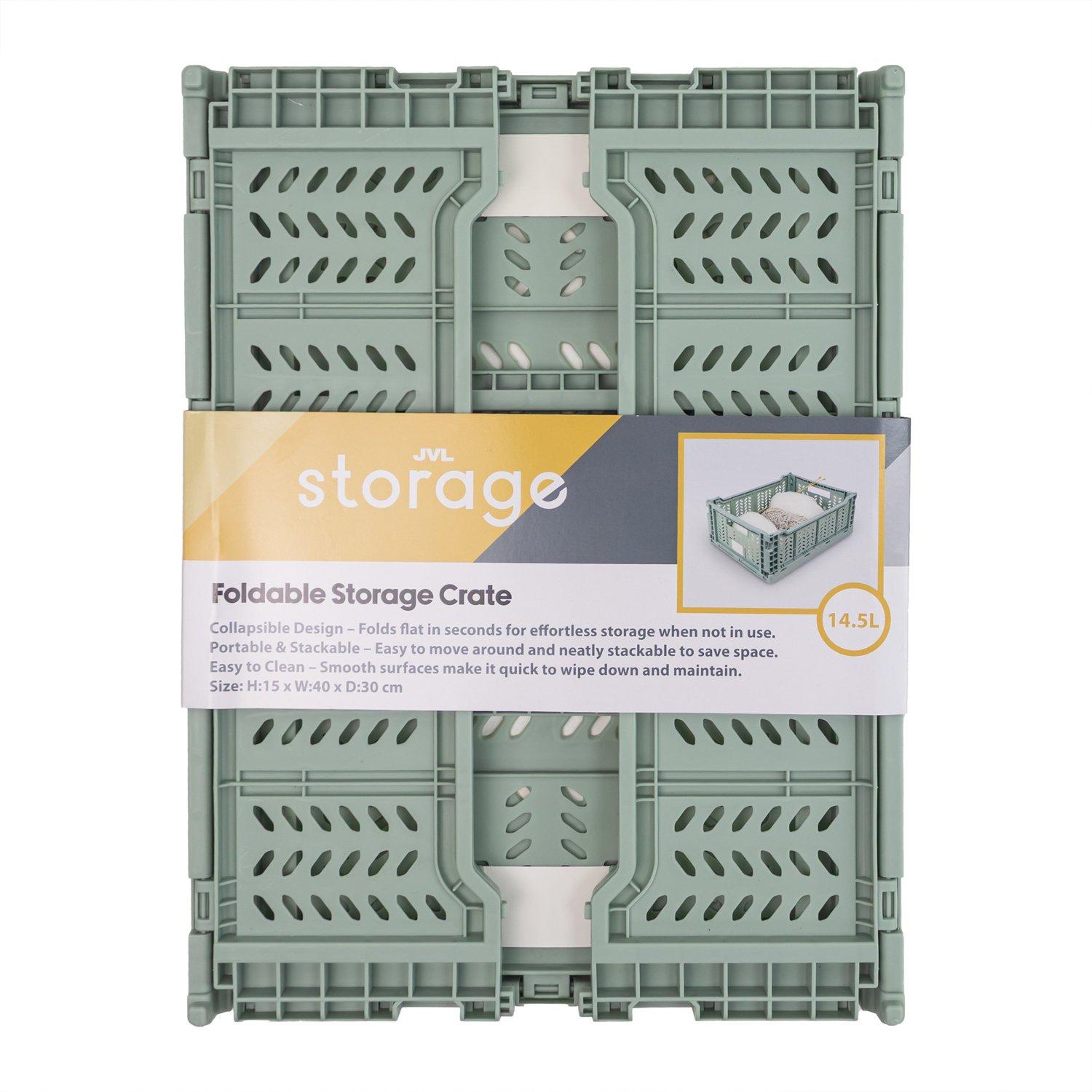 Green - JVL - JVL STACKIT - Plastic Foldable Storage Crate - Lar - 10