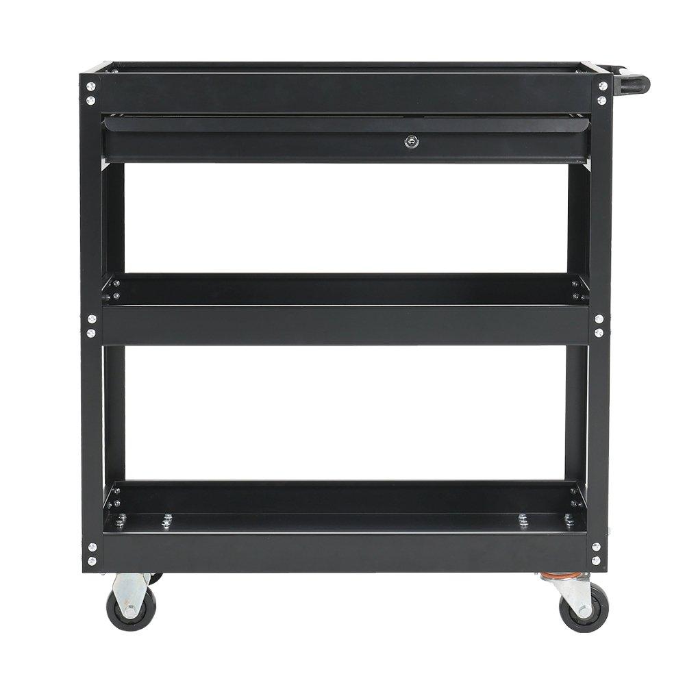 Black - Breeins - 3-Tier Rolling Tool Cart with Lockable Drawer - 2
