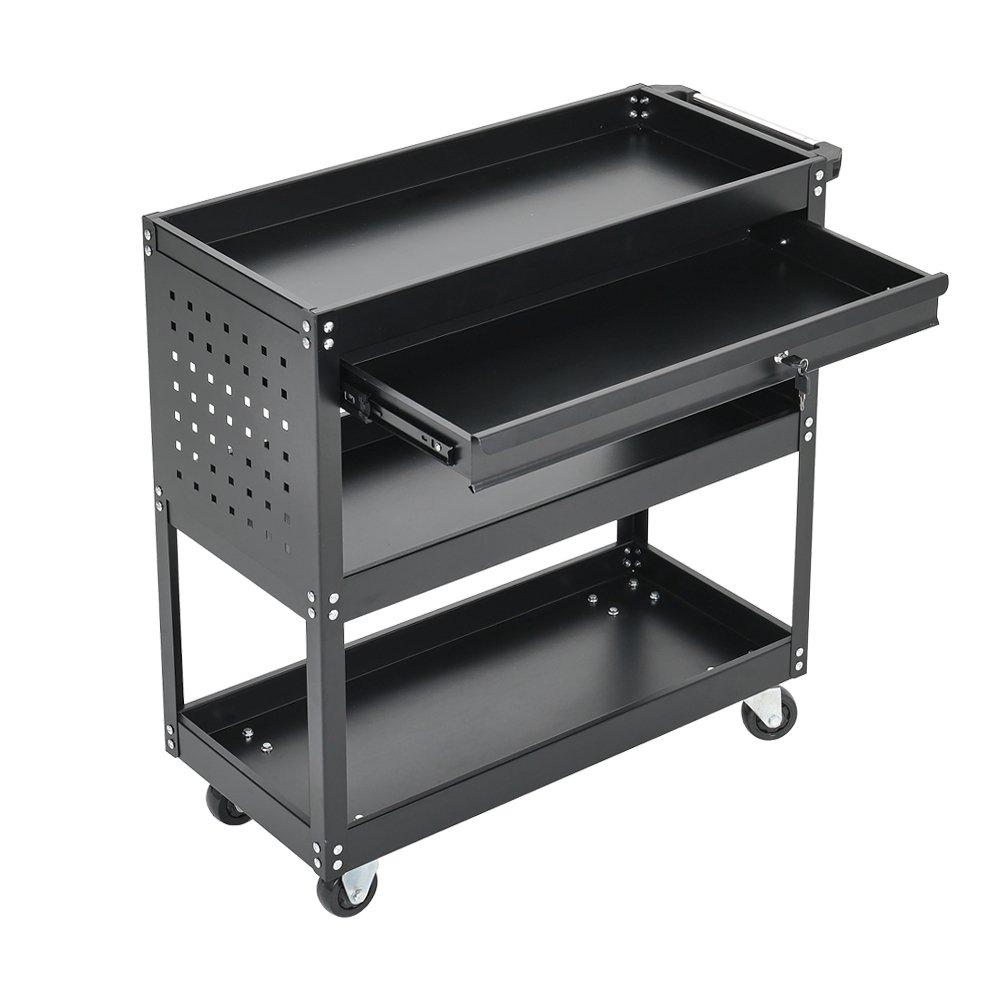 Black - Breeins - 3-Tier Rolling Tool Cart with Lockable Drawer - 3