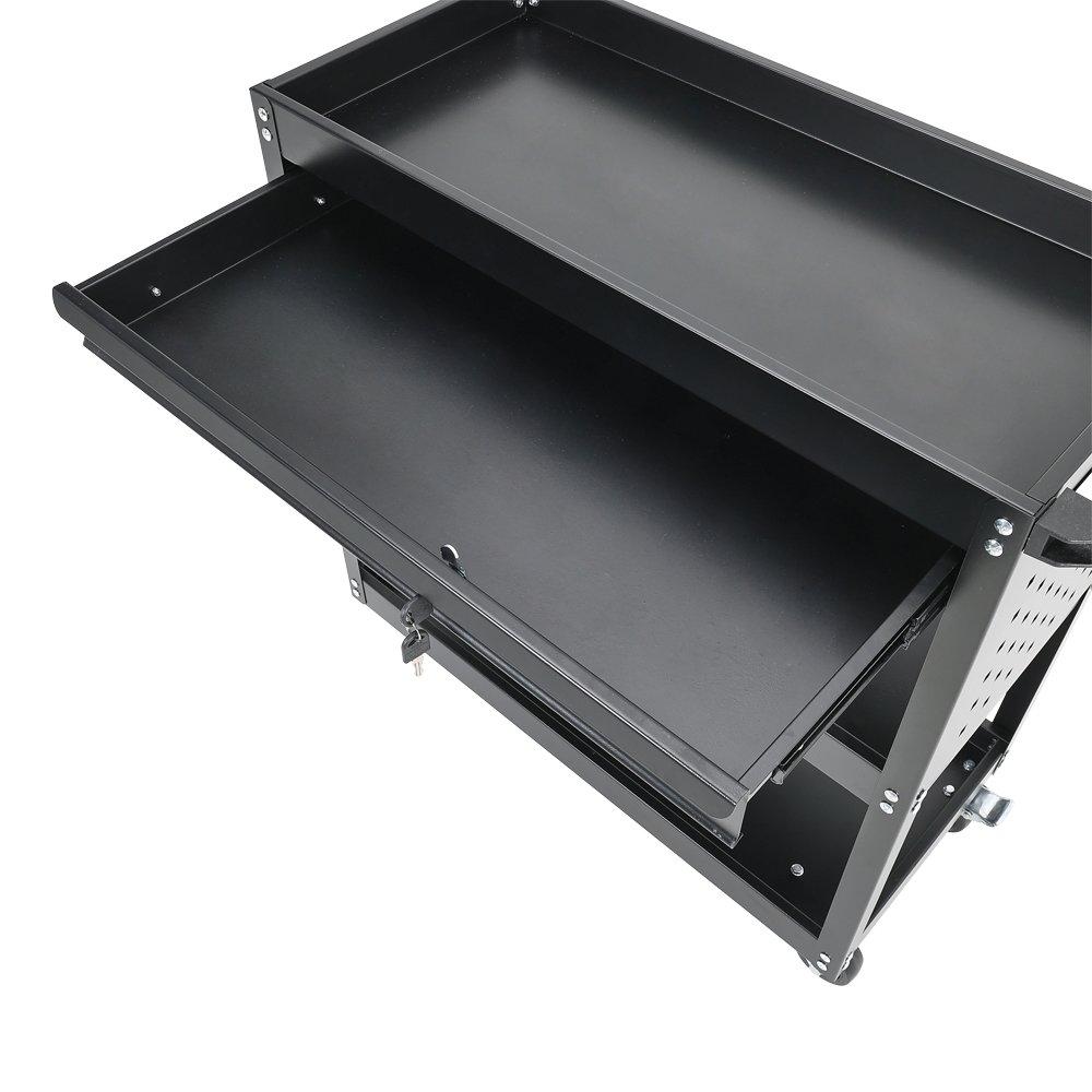 Black - Breeins - 3-Tier Rolling Tool Cart with Lockable Drawer - 5