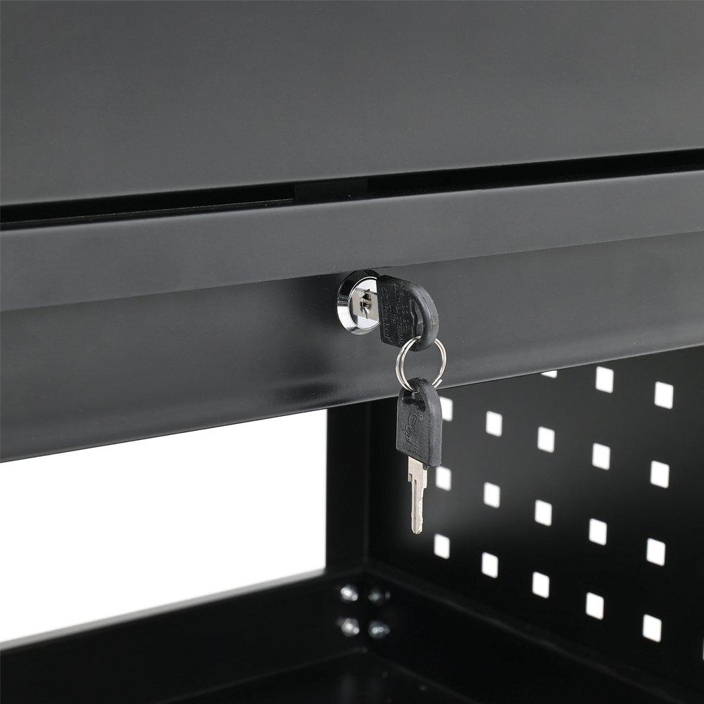 Black - Breeins - 3-Tier Rolling Tool Cart with Lockable Drawer - 8