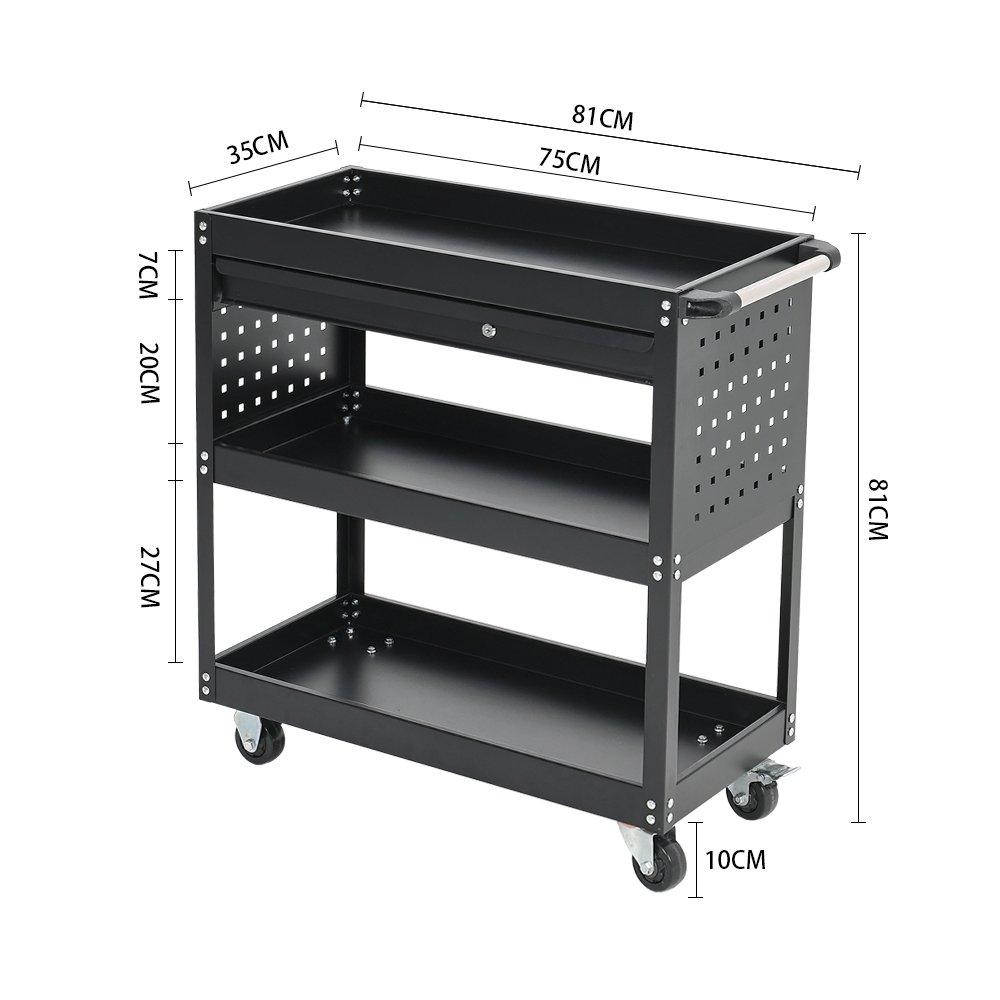 Black - Breeins - 3-Tier Rolling Tool Cart with Lockable Drawer - 9