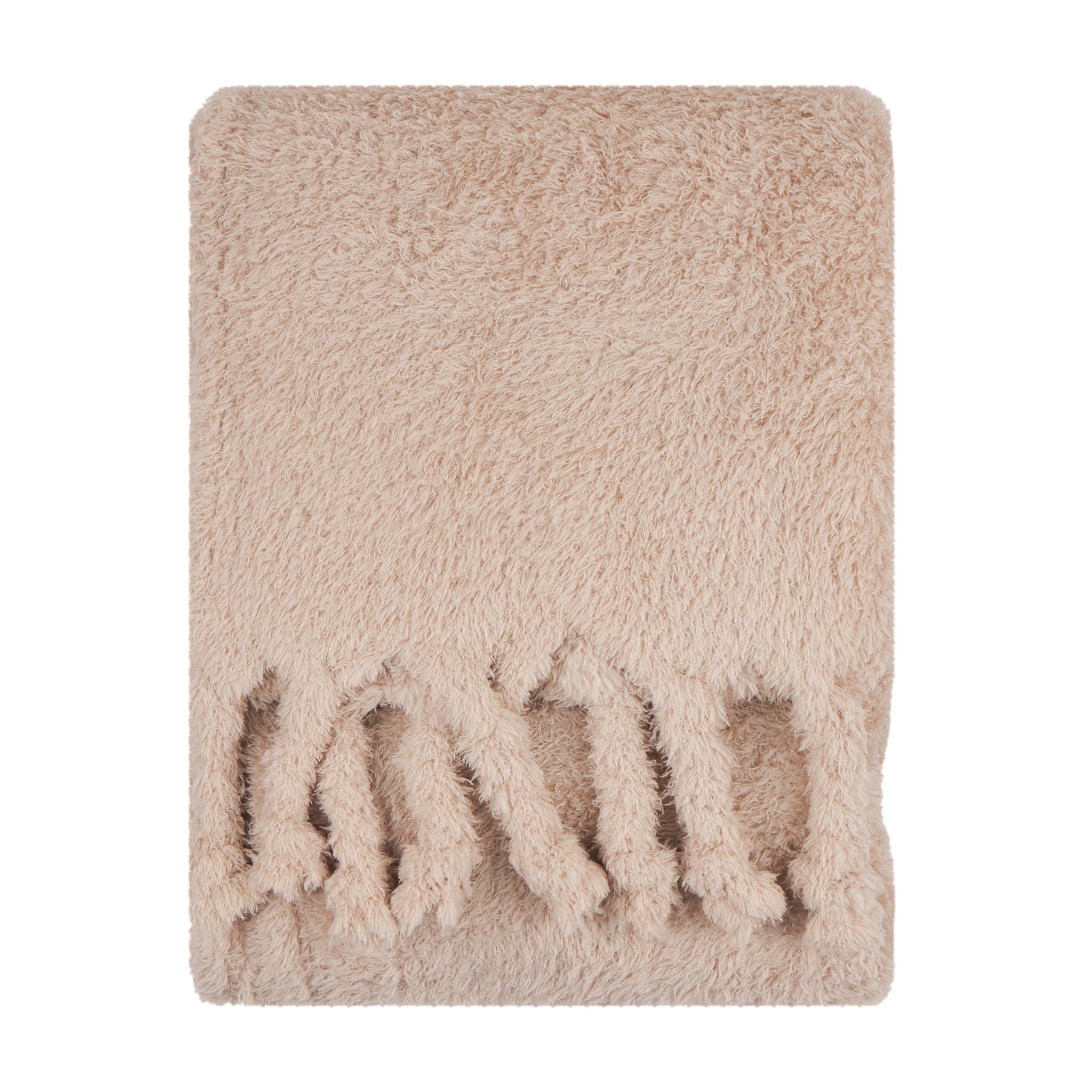 Natural - Furn - Harlan Borg Sherpa Tasselled Throw - 1