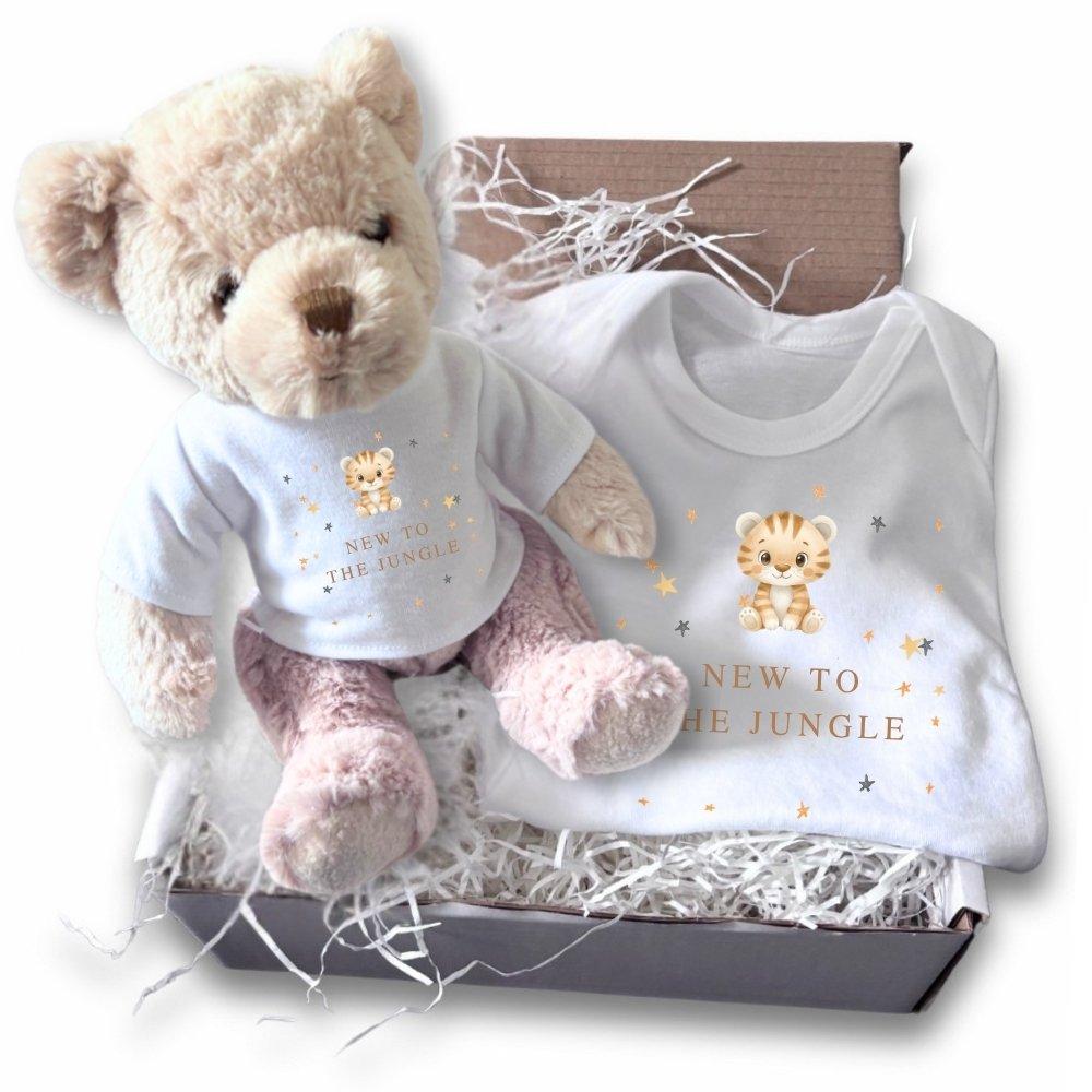 White - Aye Do Gifts - New to the Jungle Tiger Gift Hamper - Teddy & Baby - 1
