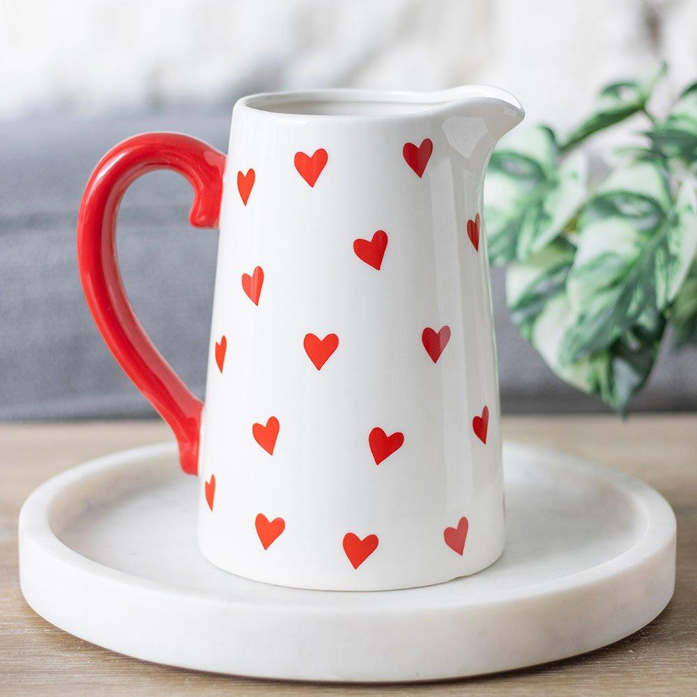 White - Something Different - Heart Print Ceramic Flower Jug - 1