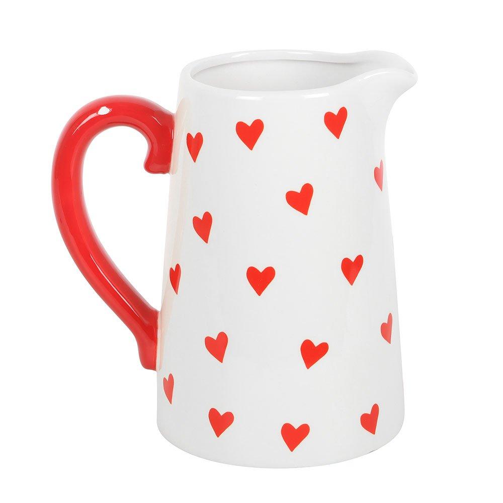 White - Something Different - Heart Print Ceramic Flower Jug - 2