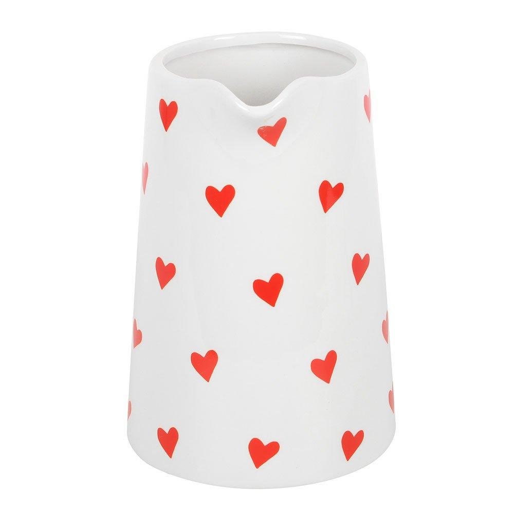 White - Something Different - Heart Print Ceramic Flower Jug - 5