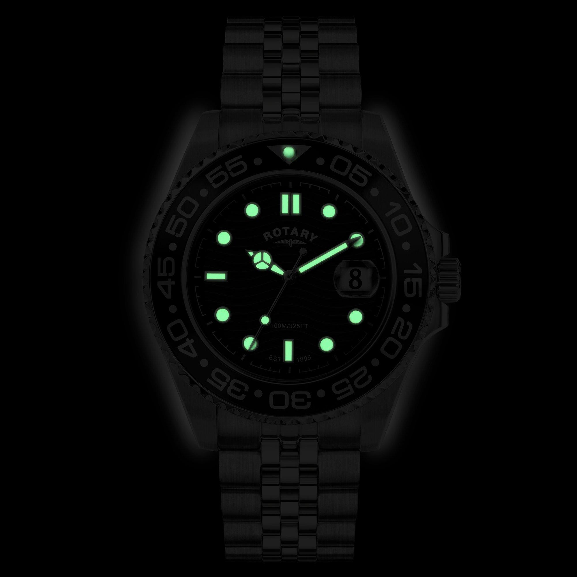 Silver - Rotary - Mens Apex 100 Black Dial SS Bracelet Watch - 5