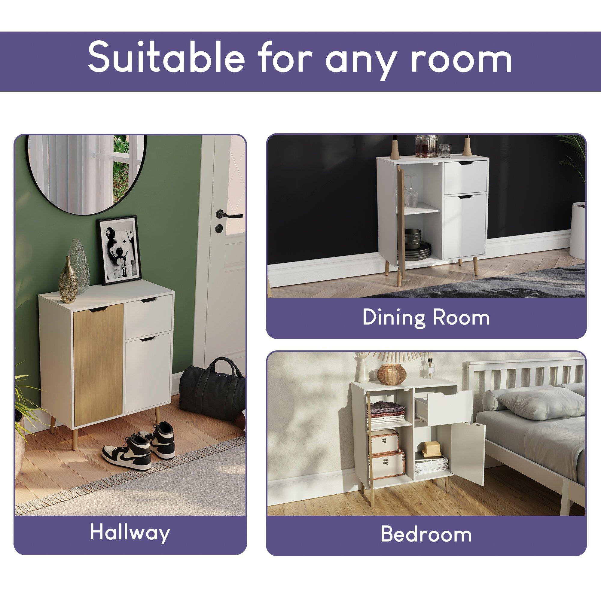 Oak & White - Lassic - Vida Designs 2 Door 1 Drawer Sideboard Storage - 6