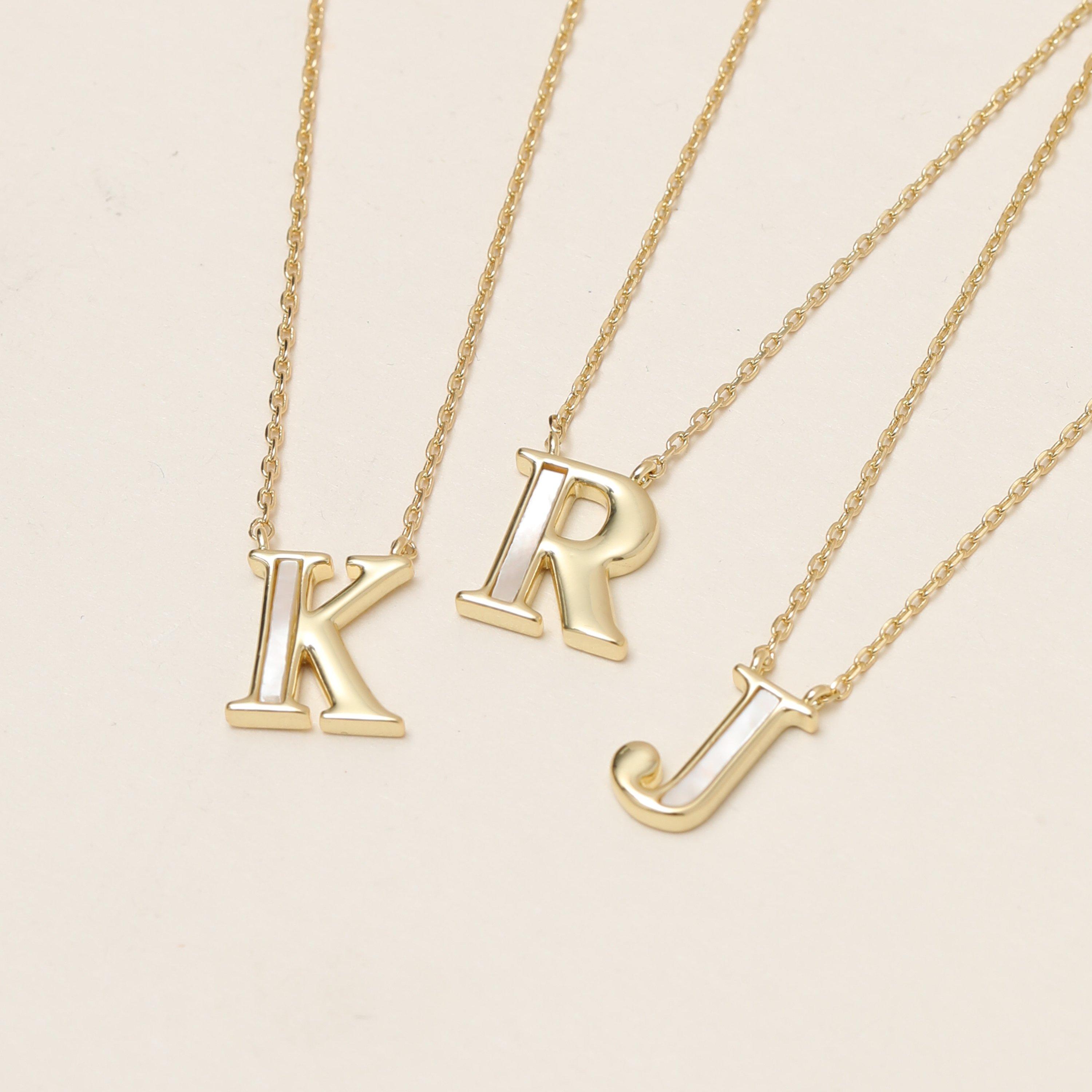 Gold - Inicio - 14K Gold Plated and Mother of Pearl Initial Pendan - 2