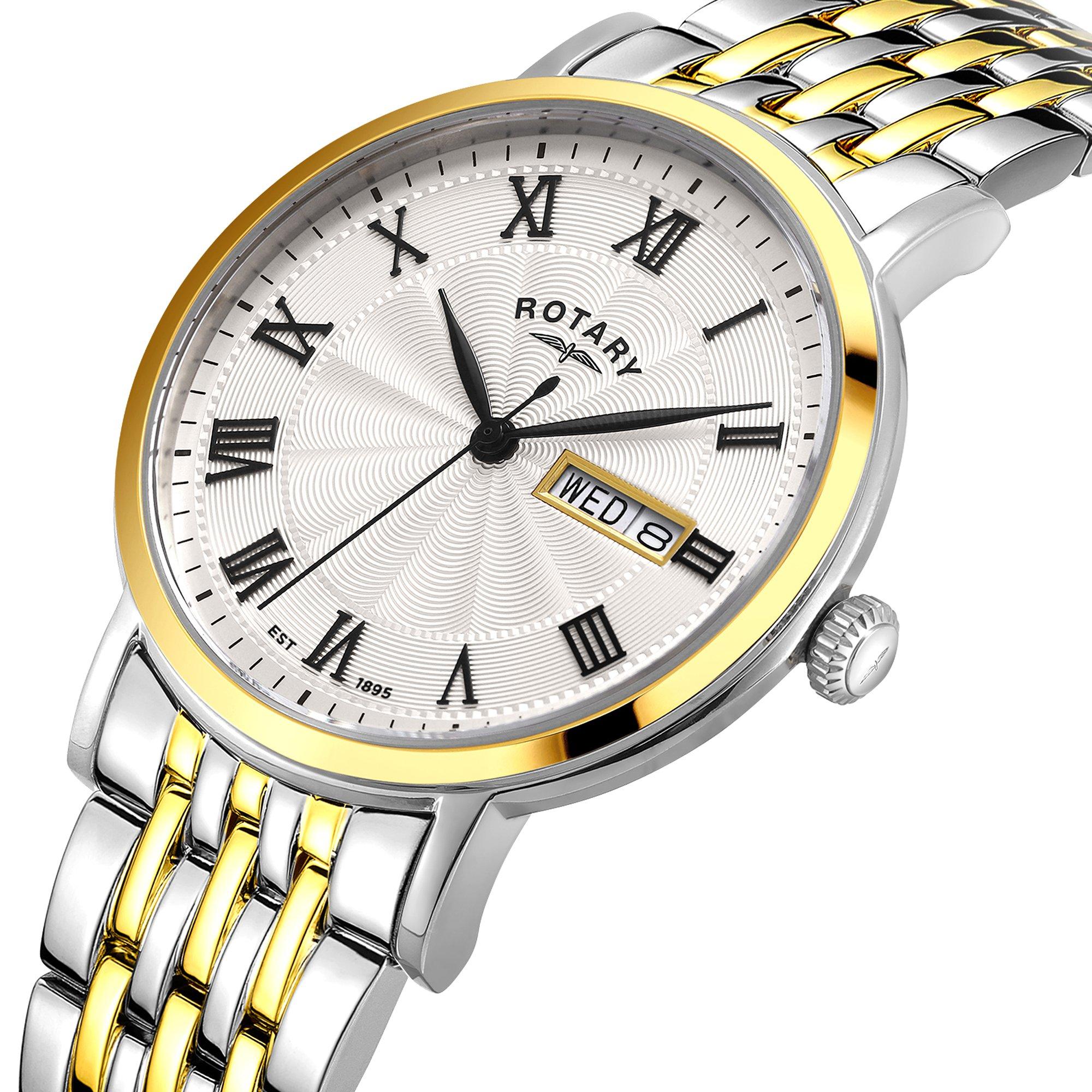 Silver - Rotary - Rotary Mens Heritage Two Tone SS Bracelet Watch - 2