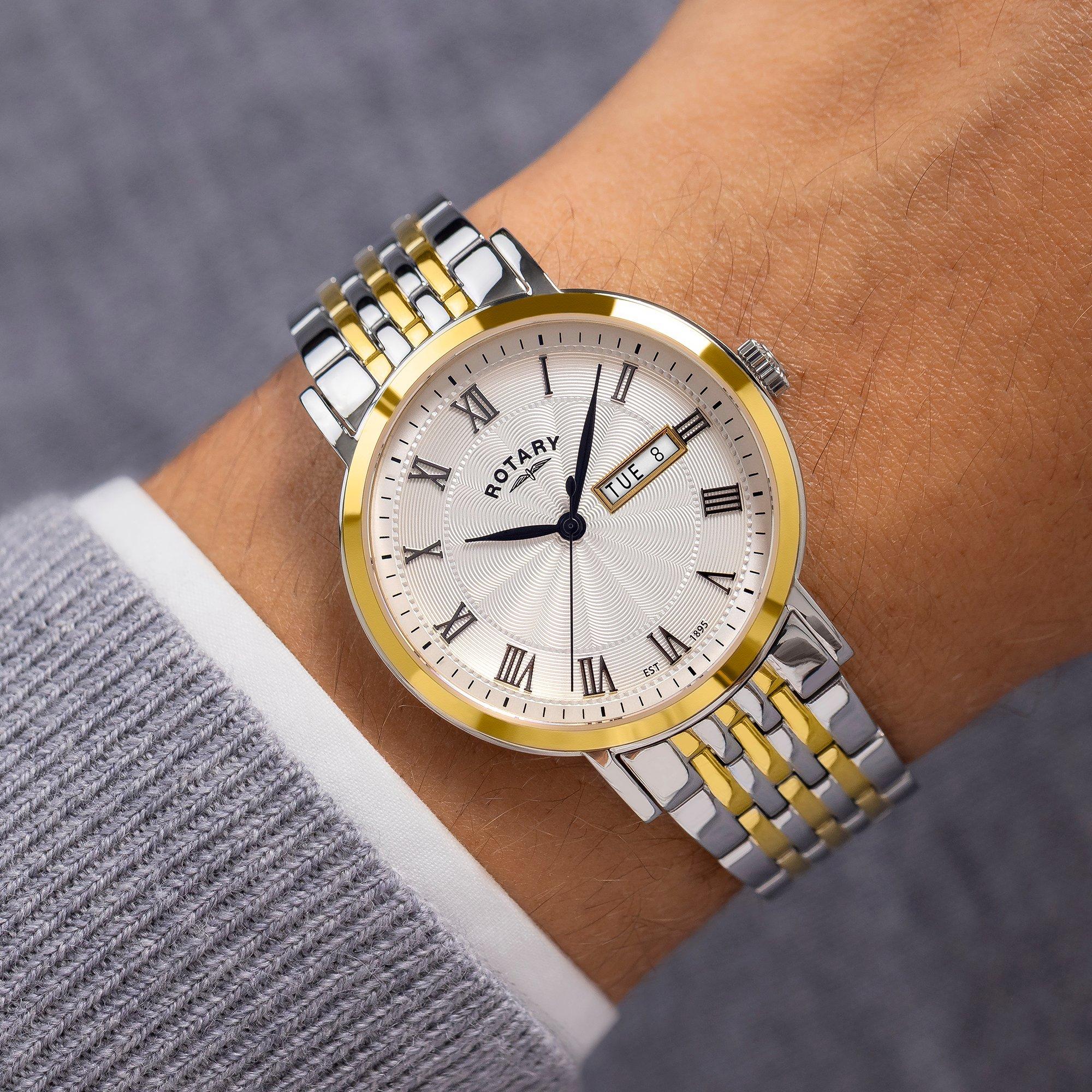 Silver - Rotary - Rotary Mens Heritage Two Tone SS Bracelet Watch - 3