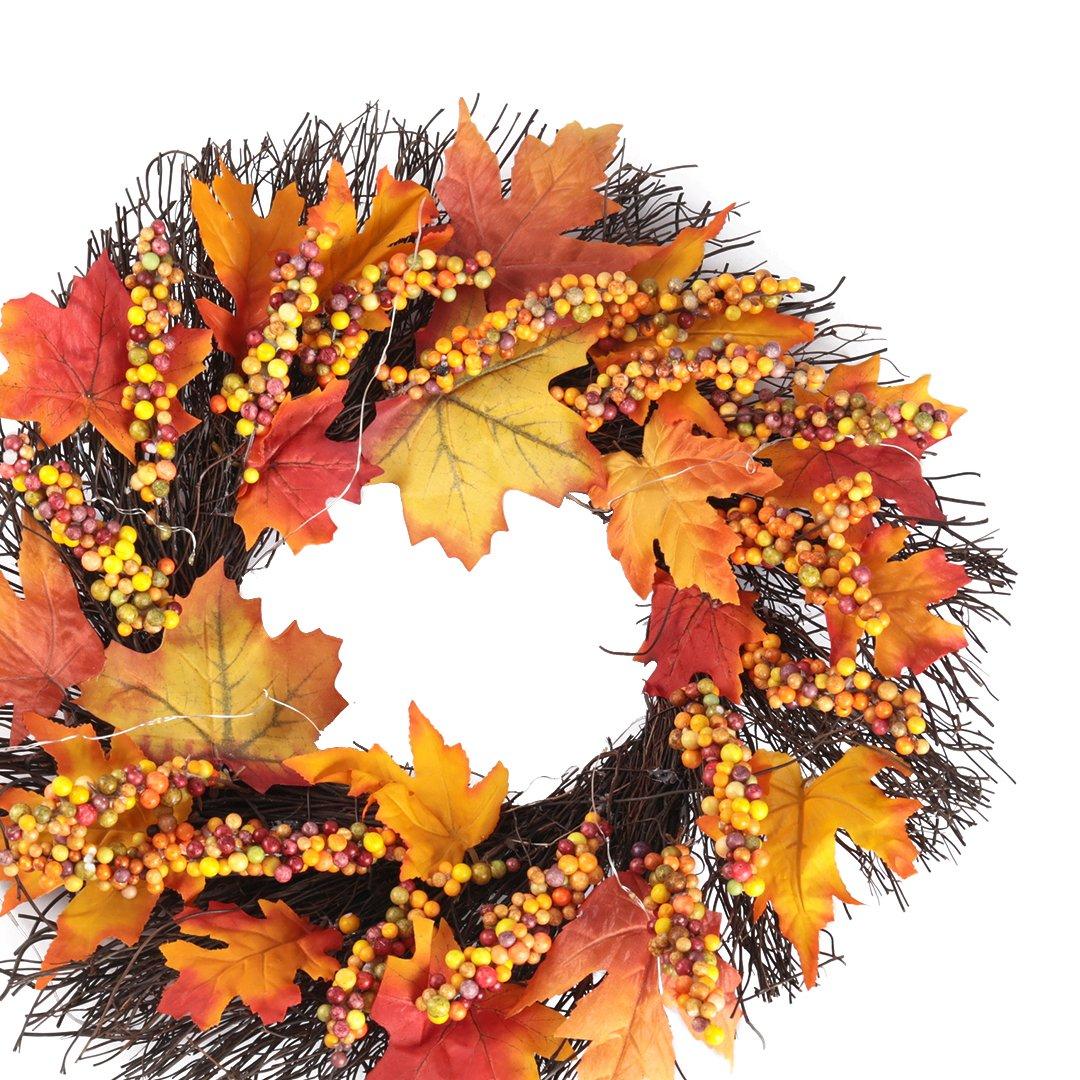 Orange - LIFE IDEAS - Lighted Maple Leaves Rattan Wreath - 3