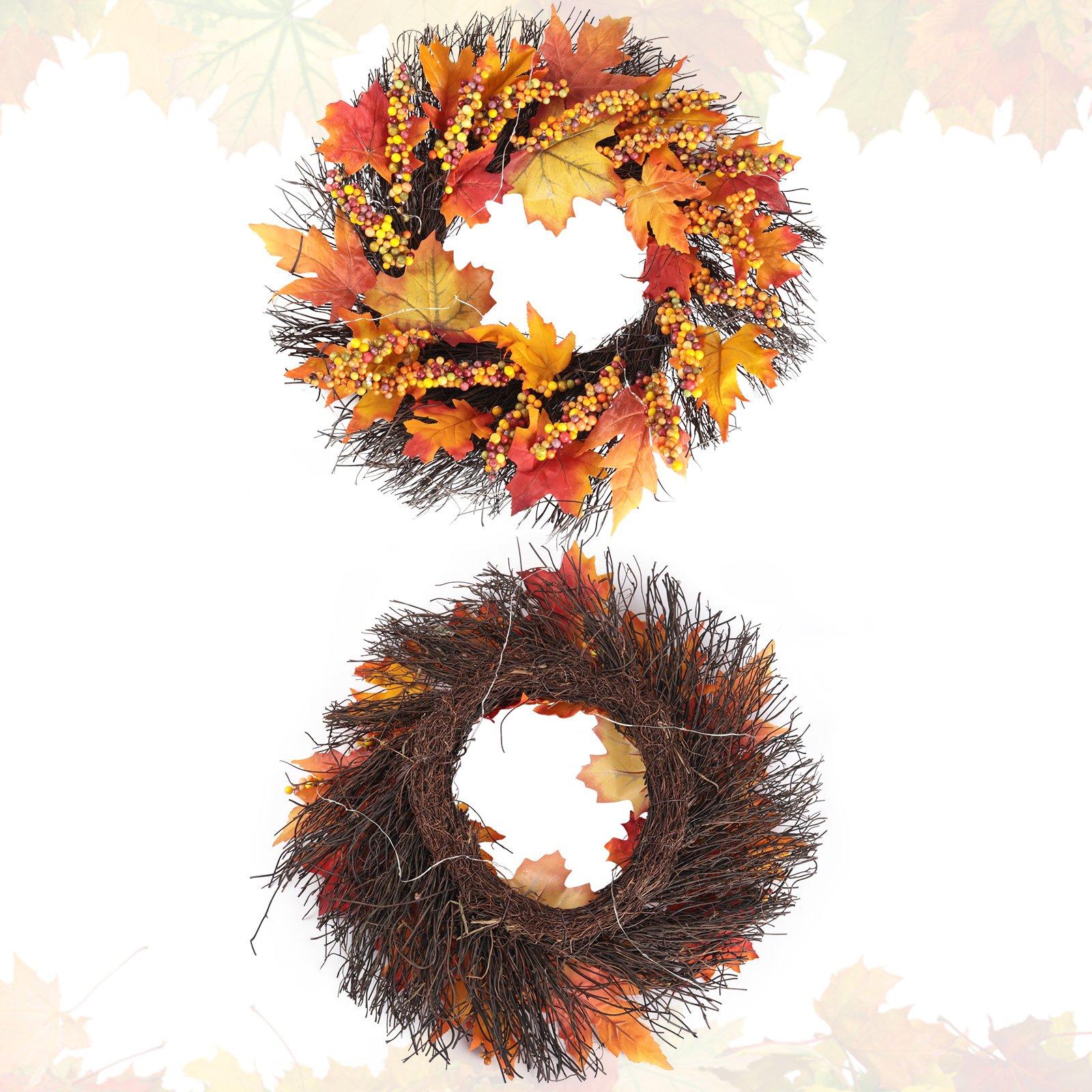Orange - LIFE IDEAS - Lighted Maple Leaves Rattan Wreath - 4