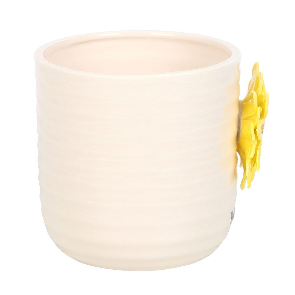 White - Something Different - Hello Sunshine Plant Pot with 3D Sunflower - 3
