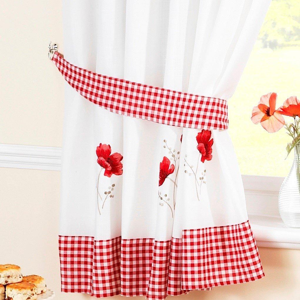 Red/White - Alan Symonds - Poppies Unlined Pencil Pleat Curtains & Pelmet Set - 3