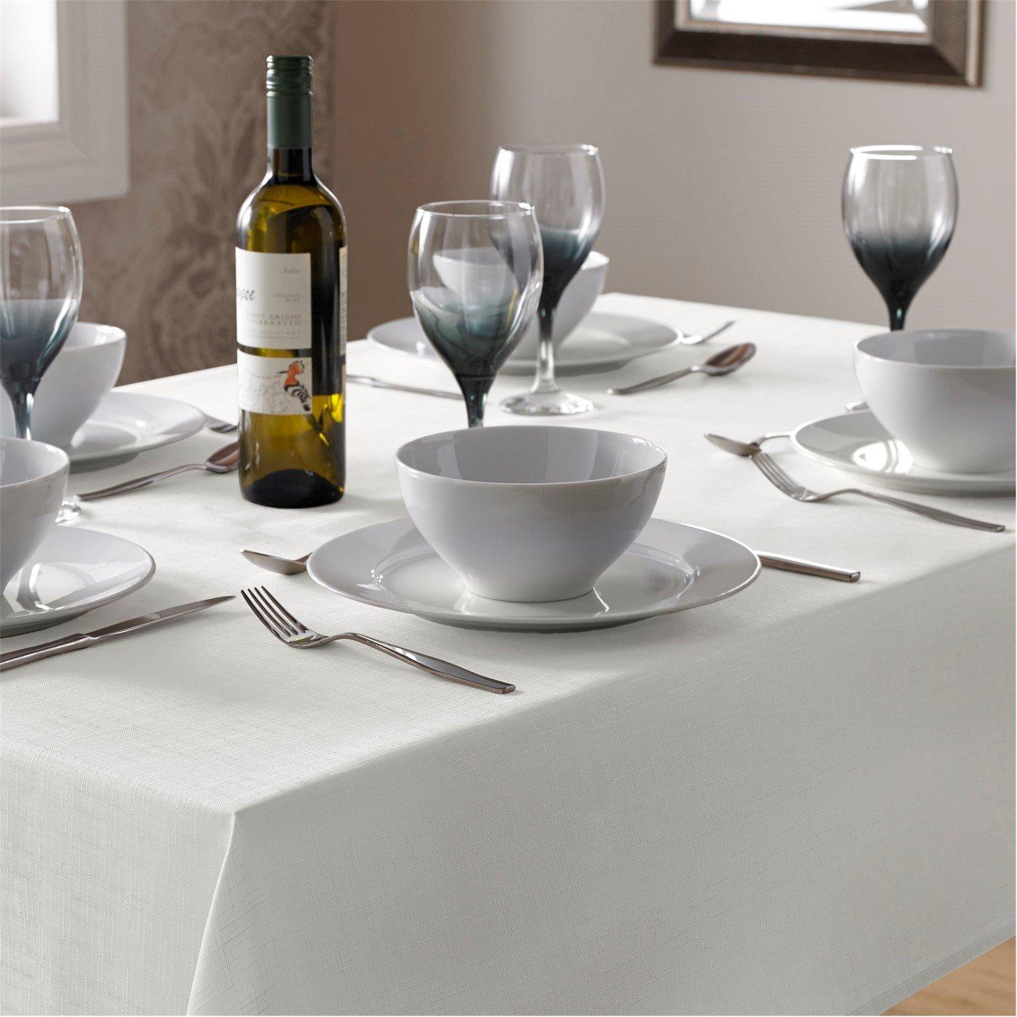 White - Alan Symonds - Durable Easy-Care Fade-Resistant Linen-Look Tablec - 1