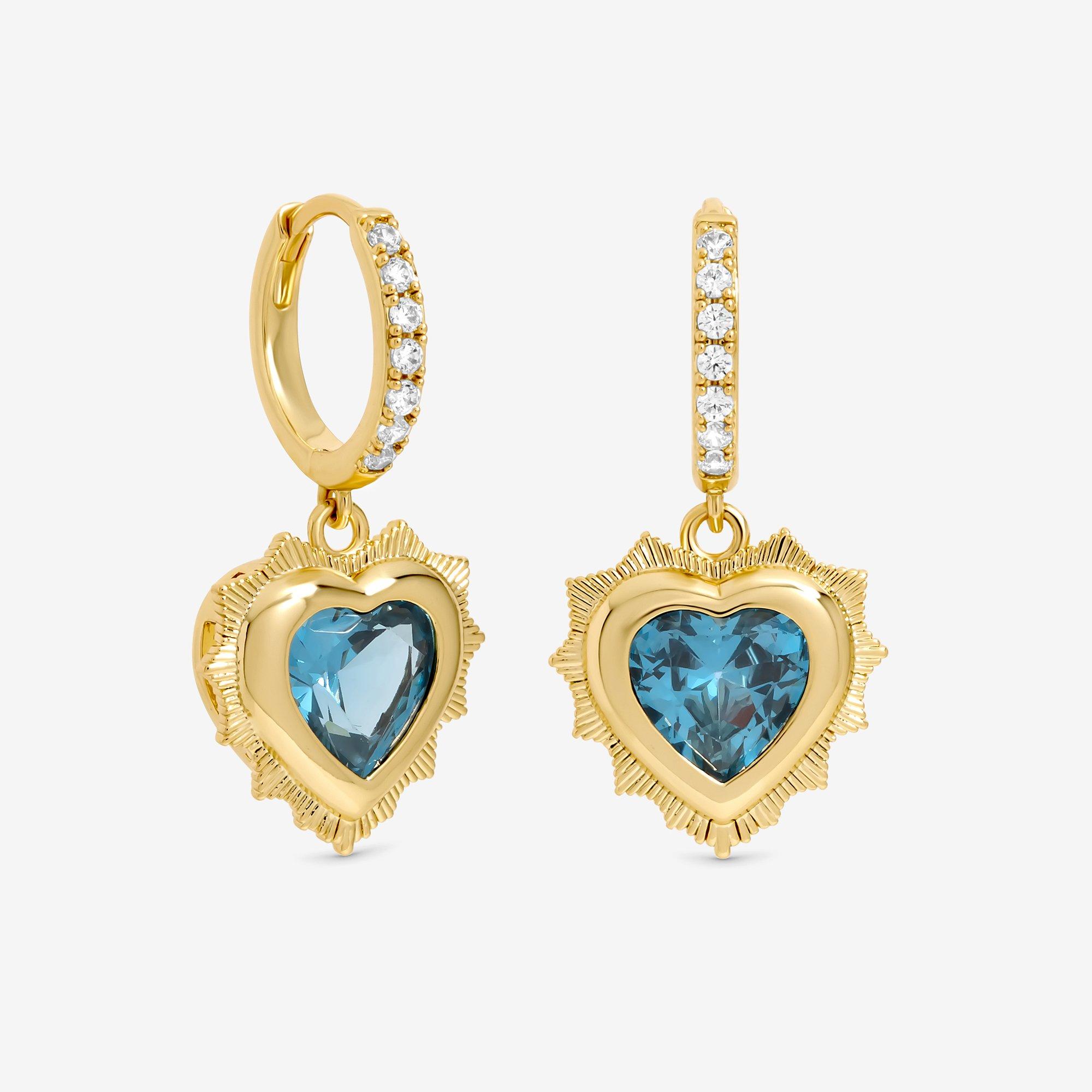 Gold - Jon Richard - 14Ct Gold Plated Heart Birthstone Huggies- March - 2