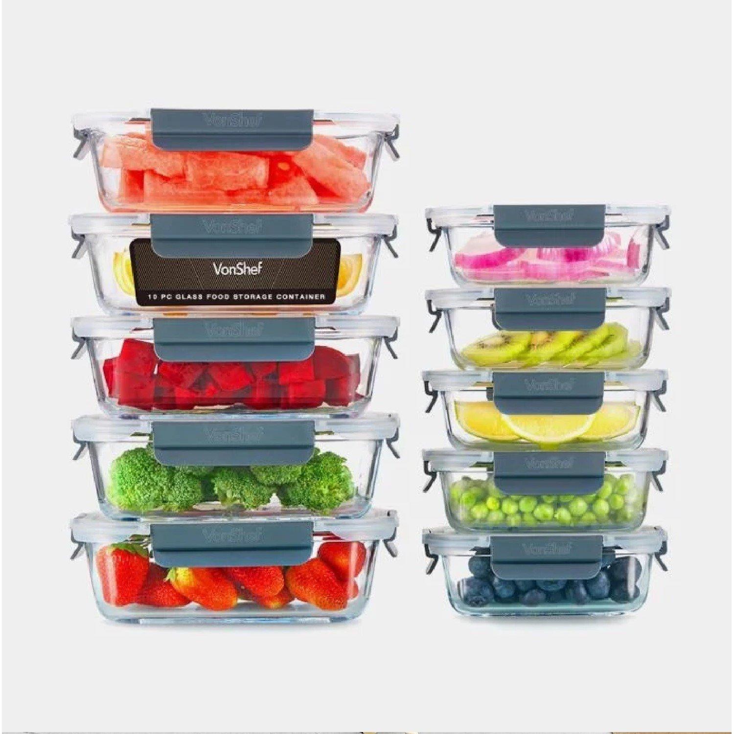 Vonshef  - 10Pc Glass Food Storage Containers - Clear