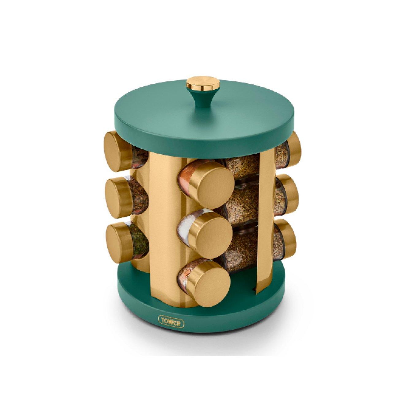 Jade - Tower - Cavaletto 12 Jar Spice Rack Jade / Champagne Gold - 1