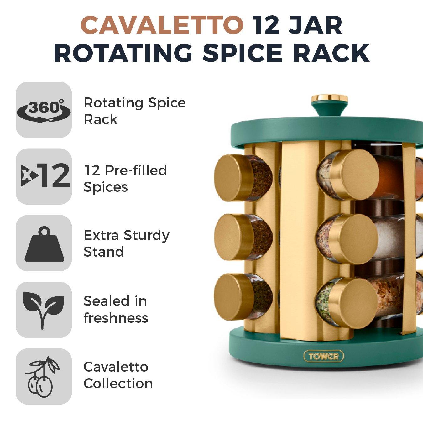 Jade - Tower - Cavaletto 12 Jar Spice Rack Jade / Champagne Gold - 2