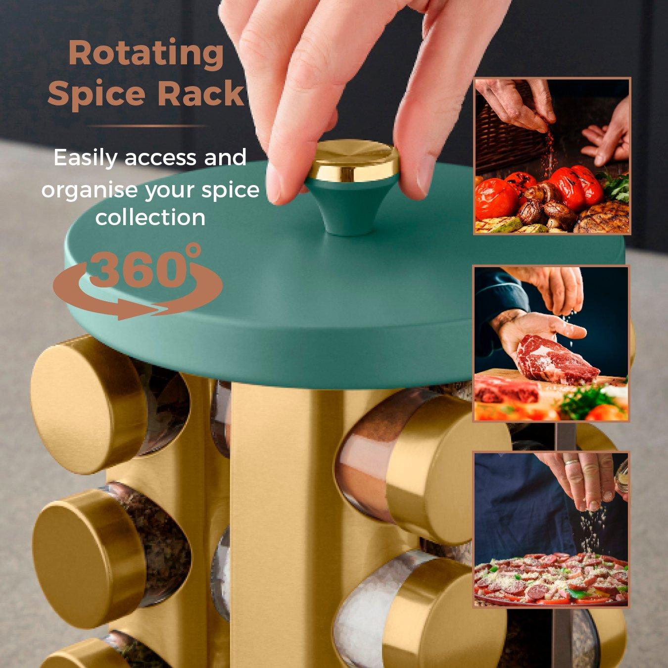 Jade - Tower - Cavaletto 12 Jar Spice Rack Jade / Champagne Gold - 3