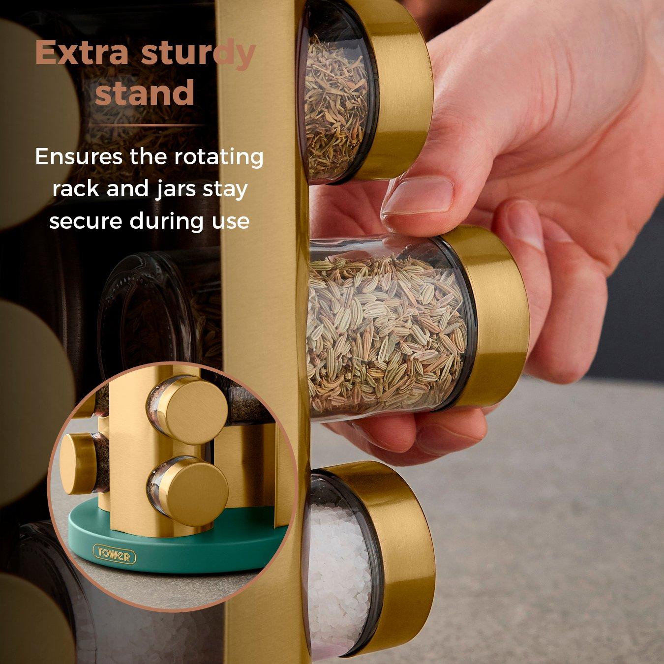 Jade - Tower - Cavaletto 12 Jar Spice Rack Jade / Champagne Gold - 5
