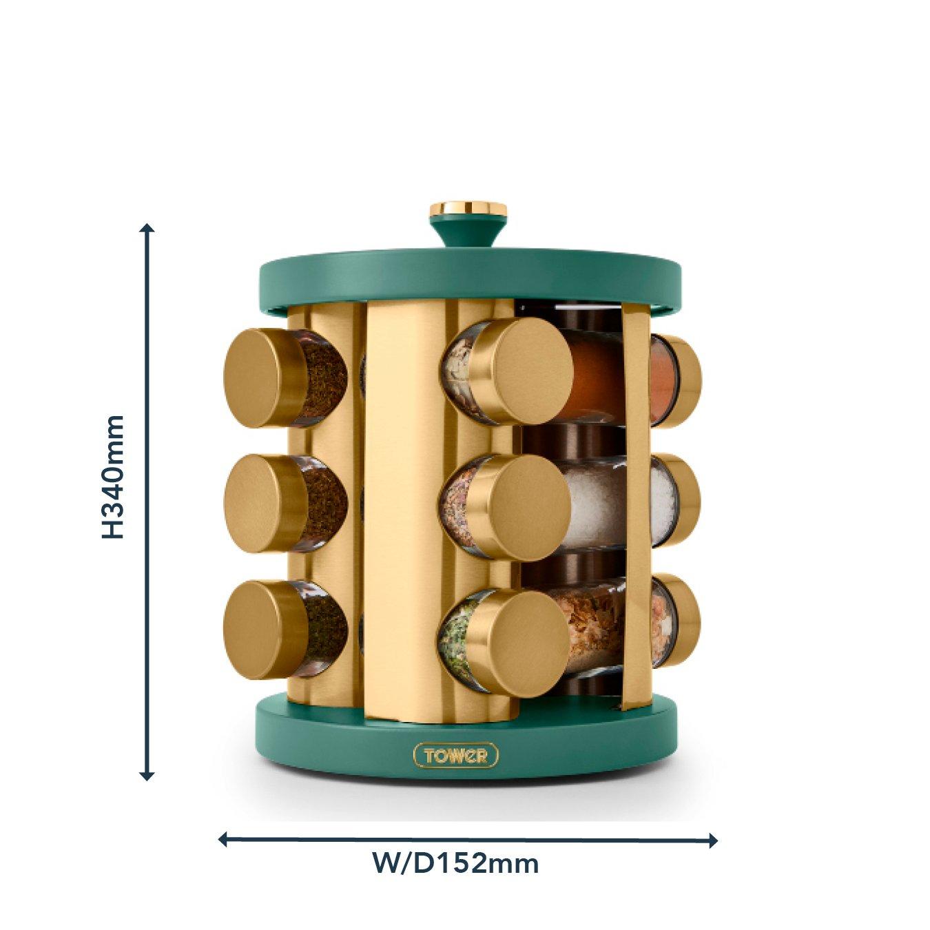 Jade - Tower - Cavaletto 12 Jar Spice Rack Jade / Champagne Gold - 8