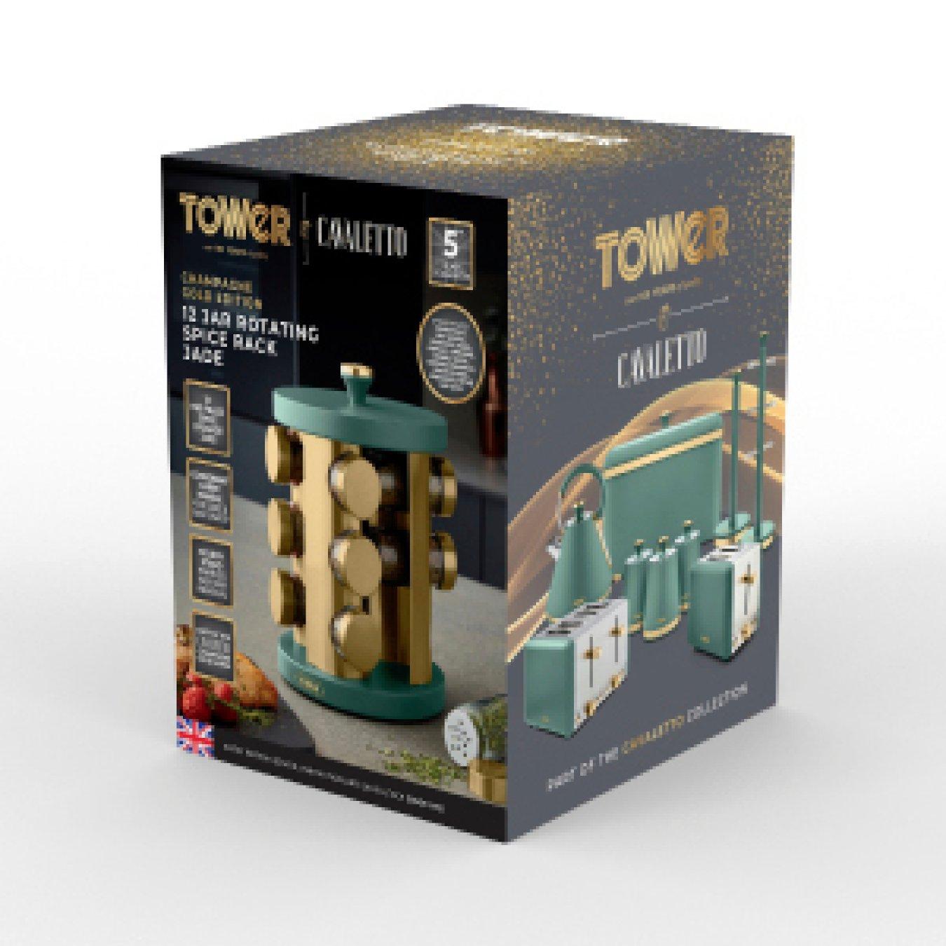 Jade - Tower - Cavaletto 12 Jar Spice Rack Jade / Champagne Gold - 10