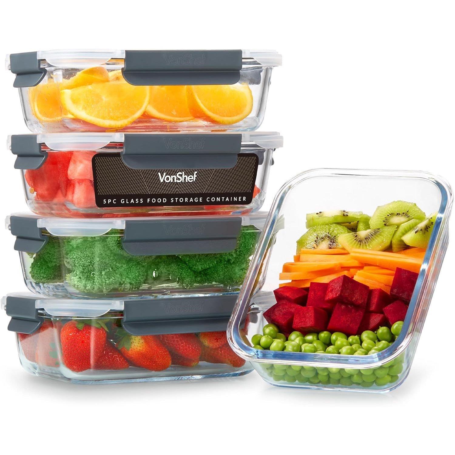 Clear - VonShef - VonShef Glass Containers with Lids - 5 Piece - 1