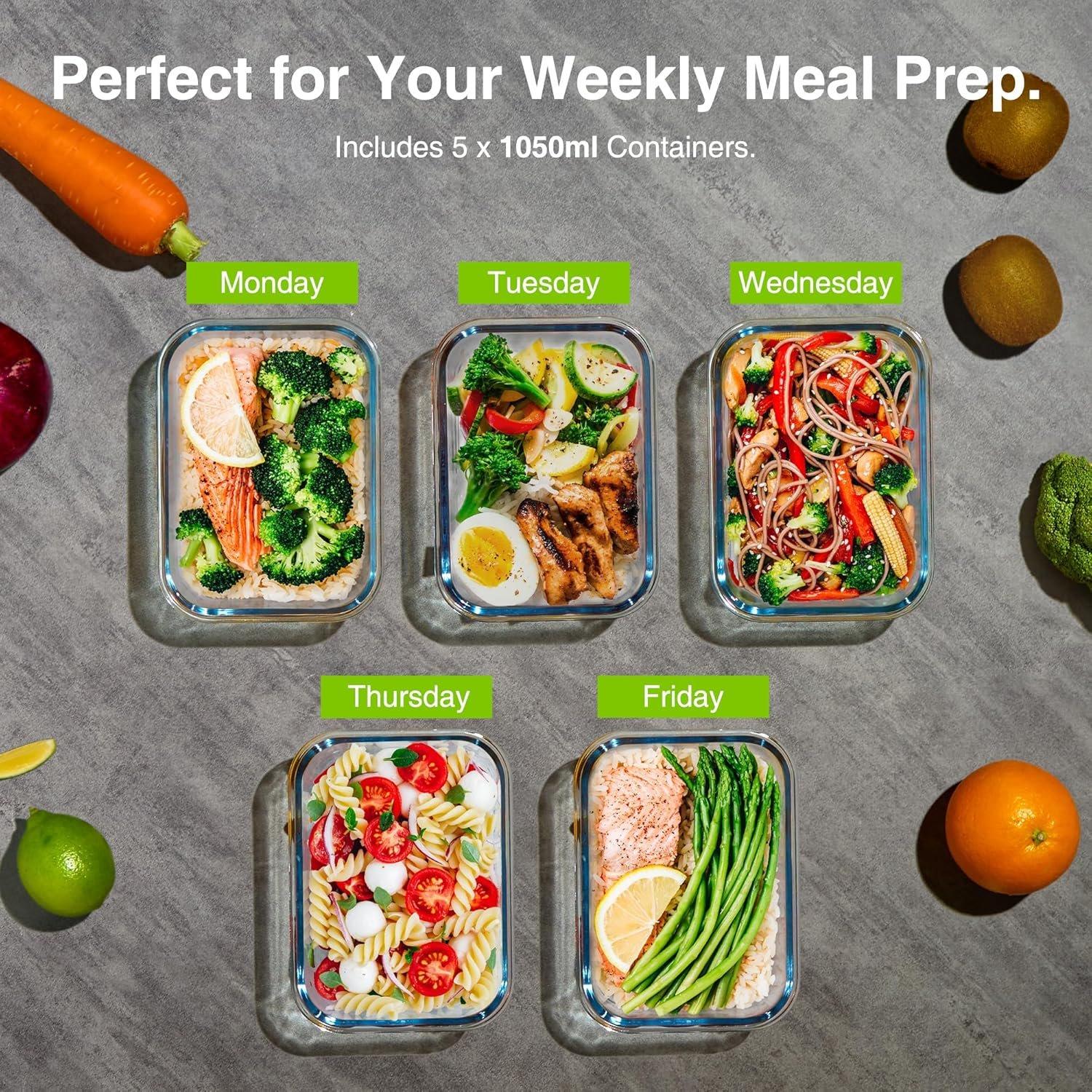 Clear - VonShef - VonShef Glass Containers with Lids - 5 Piece - 4