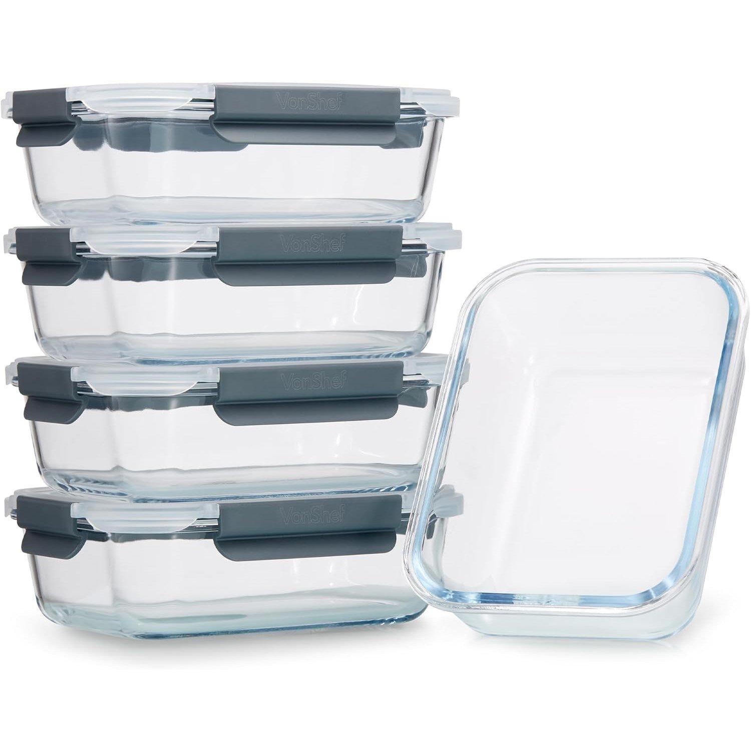 Clear - VonShef - VonShef Glass Containers with Lids - 5 Piece - 8