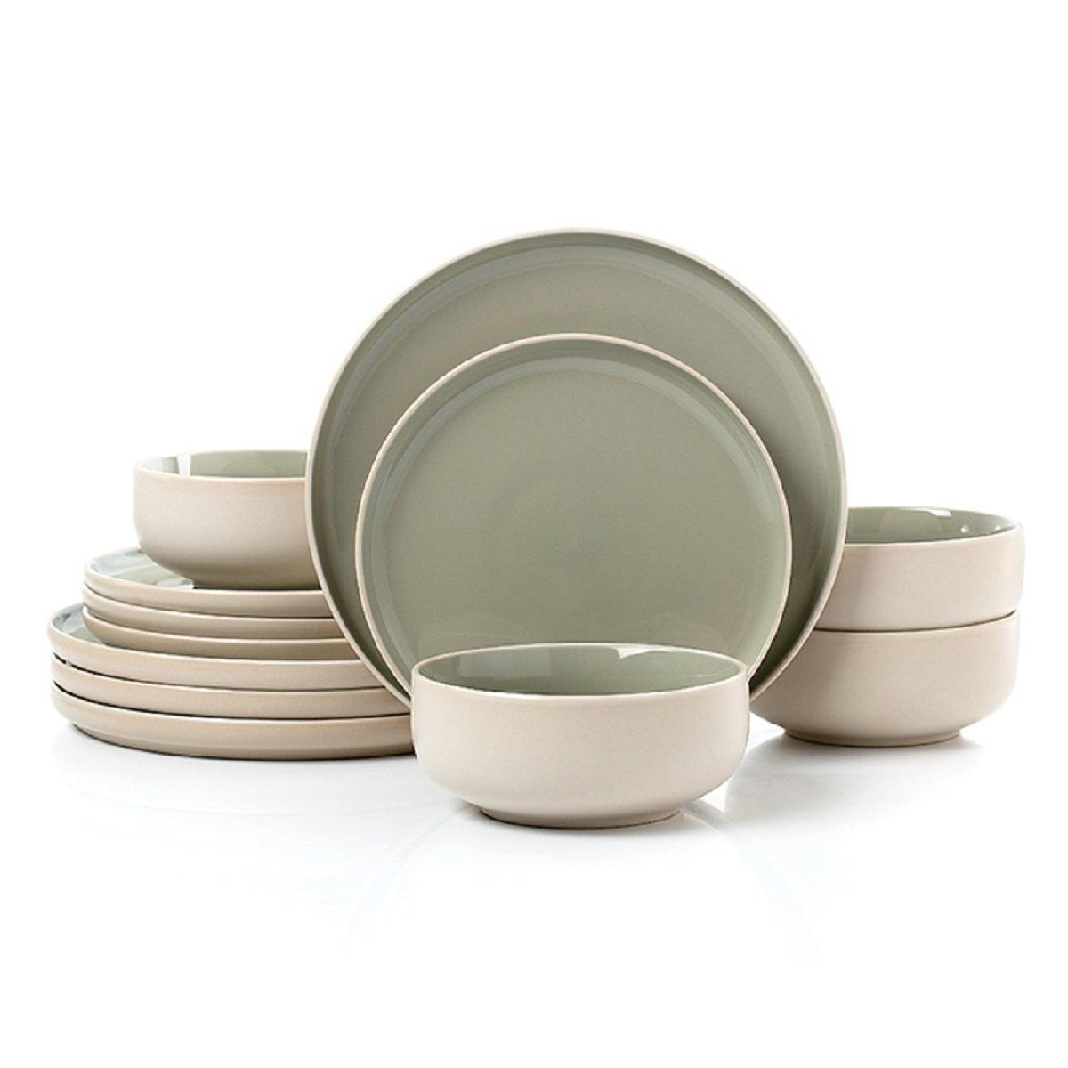 Green - Waterside - 12pc Green Matt/Shiny Dinner Set - 1
