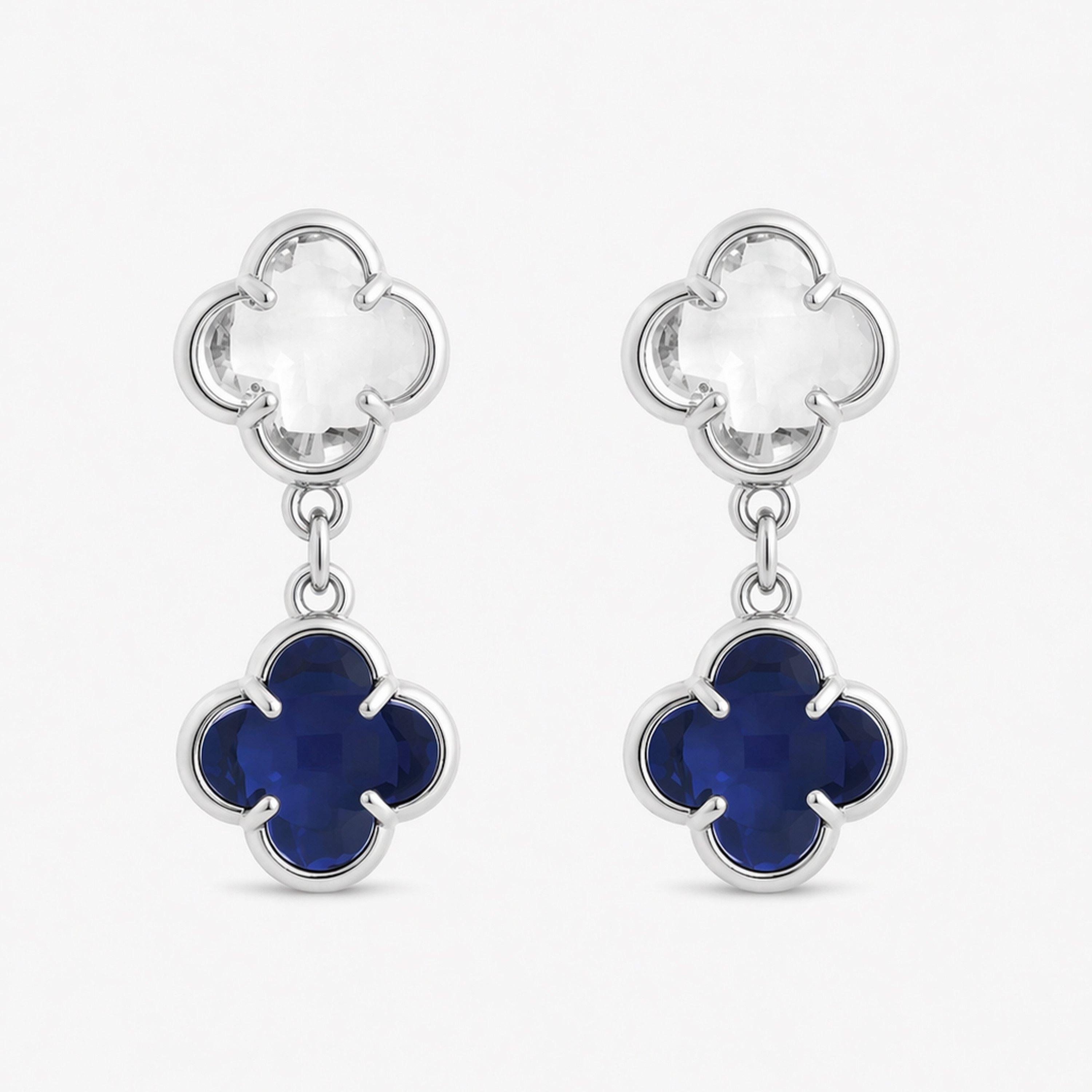 Jon Richard Women's Sapphire Crystal Clover Drop Earrings Silver
