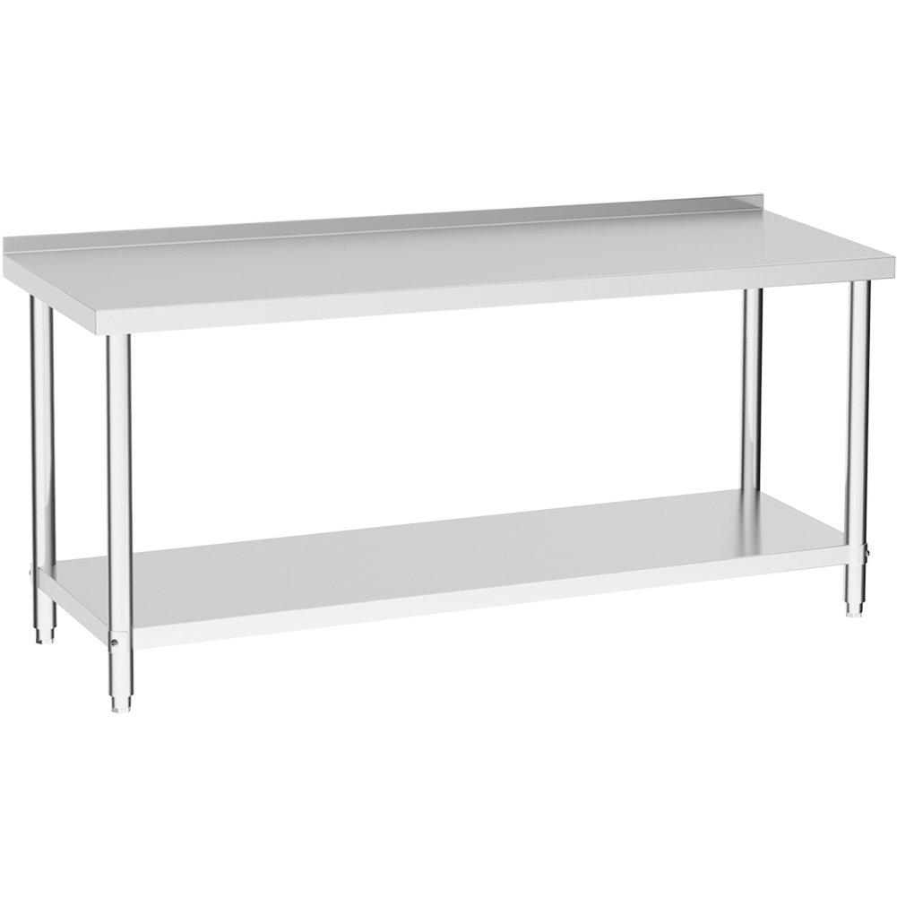 Silver - Breeins - 1.8m 2 Tier Stainless Steel Table with Backsplash - 4