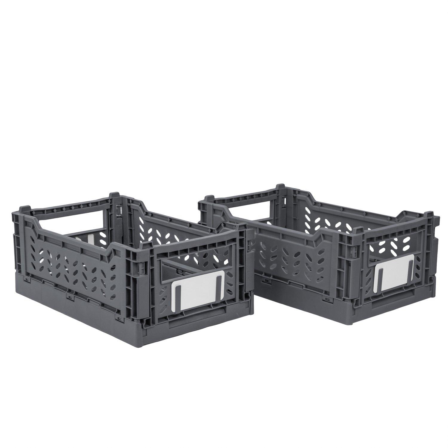 Grey - JVL - JVL STACKIT - Set of 4 Foldable Storage Crates - 2