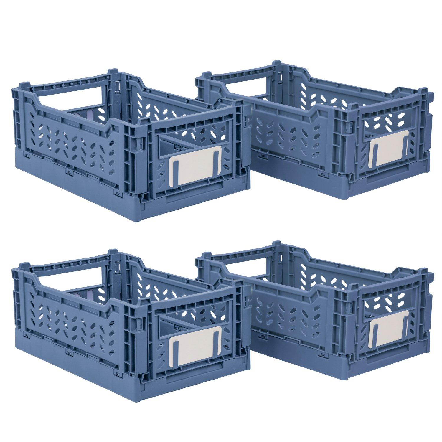 Blue - JVL - JVL STACKIT - Set of 4 Foldable Storage Crates - 1
