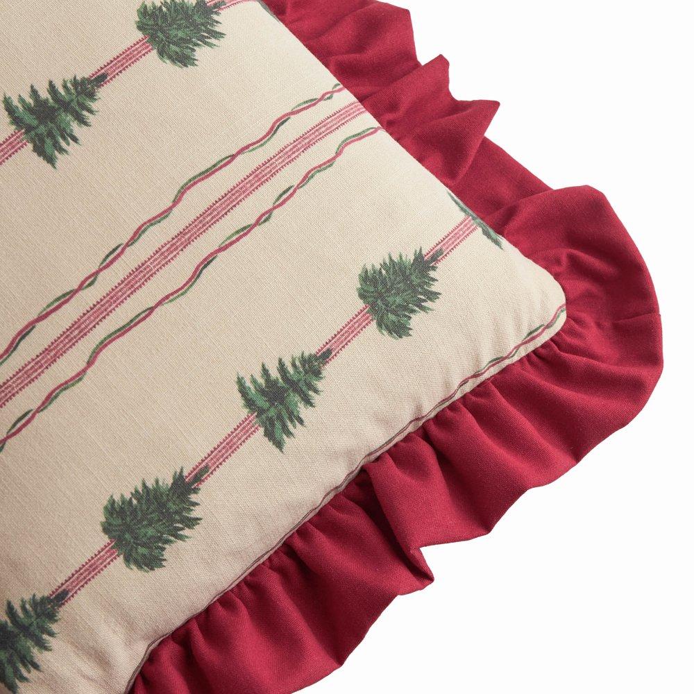 Linen/ Dark Red - Furn - Spruce Stripes Christmas Cushion - 3