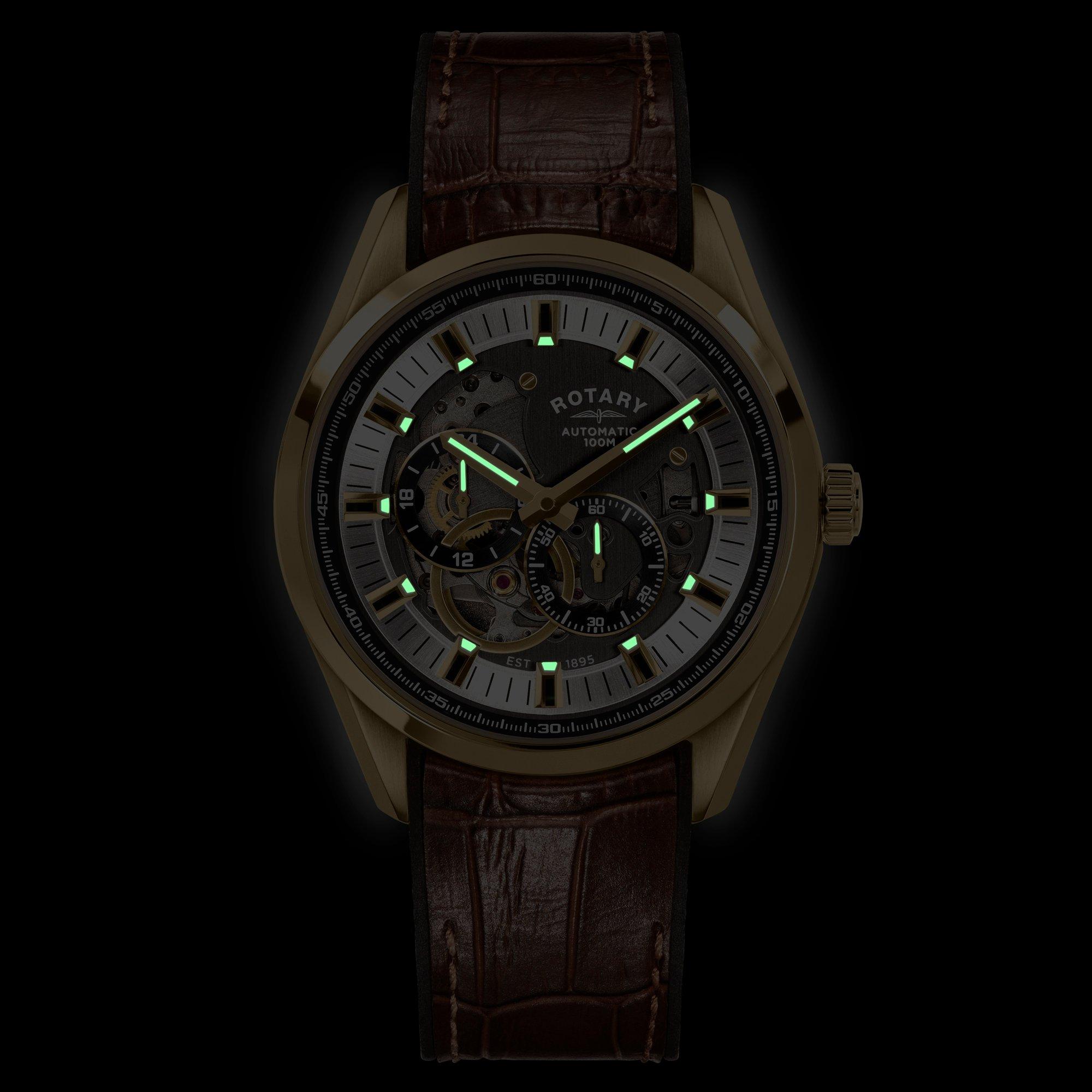 Brown - Rotary - Rotary Mens Seamatic Eclipse Leather Strap Watch - 5