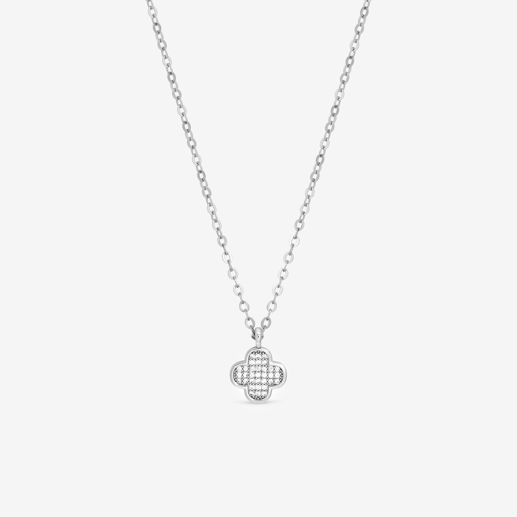 Jon Richard Women's Rhodium Plated Micro Pave Clover Pendant - Silver