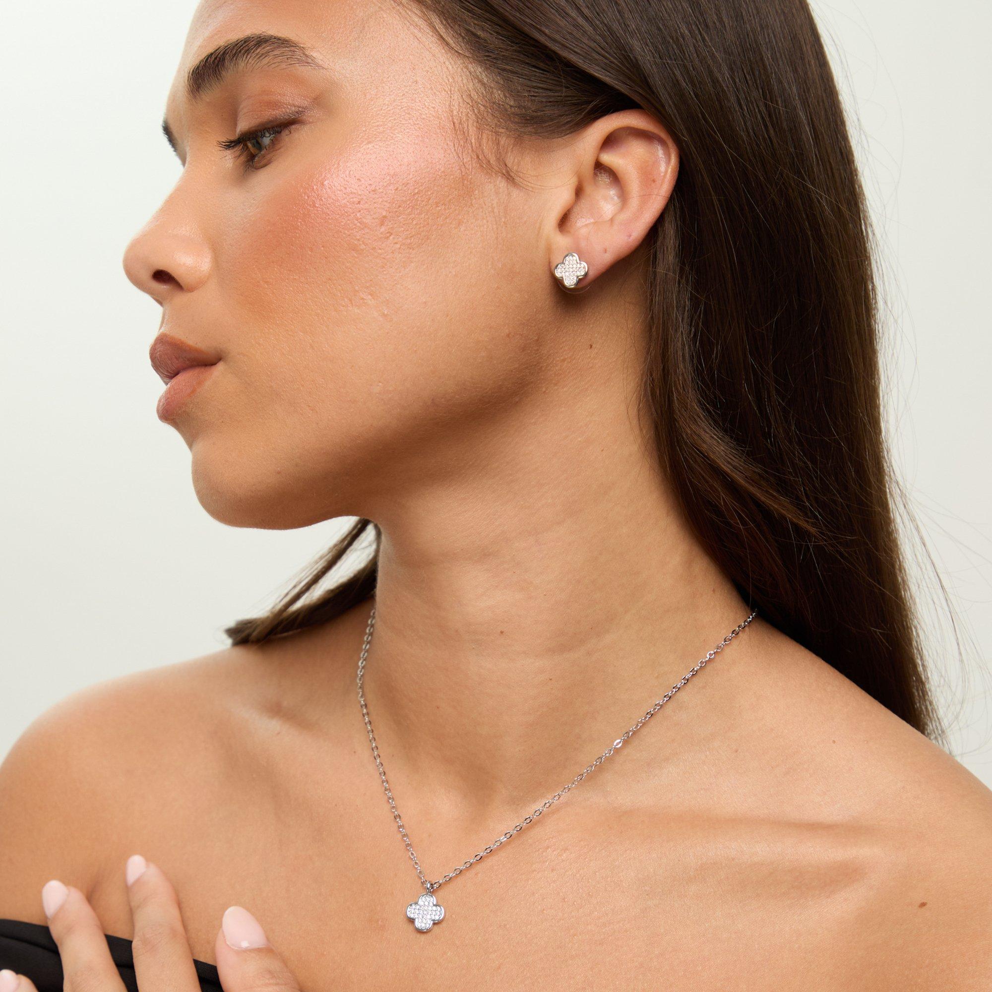 Silver - Jon Richard - Rhodium Plated Micro Pave Clover Pendant - 3