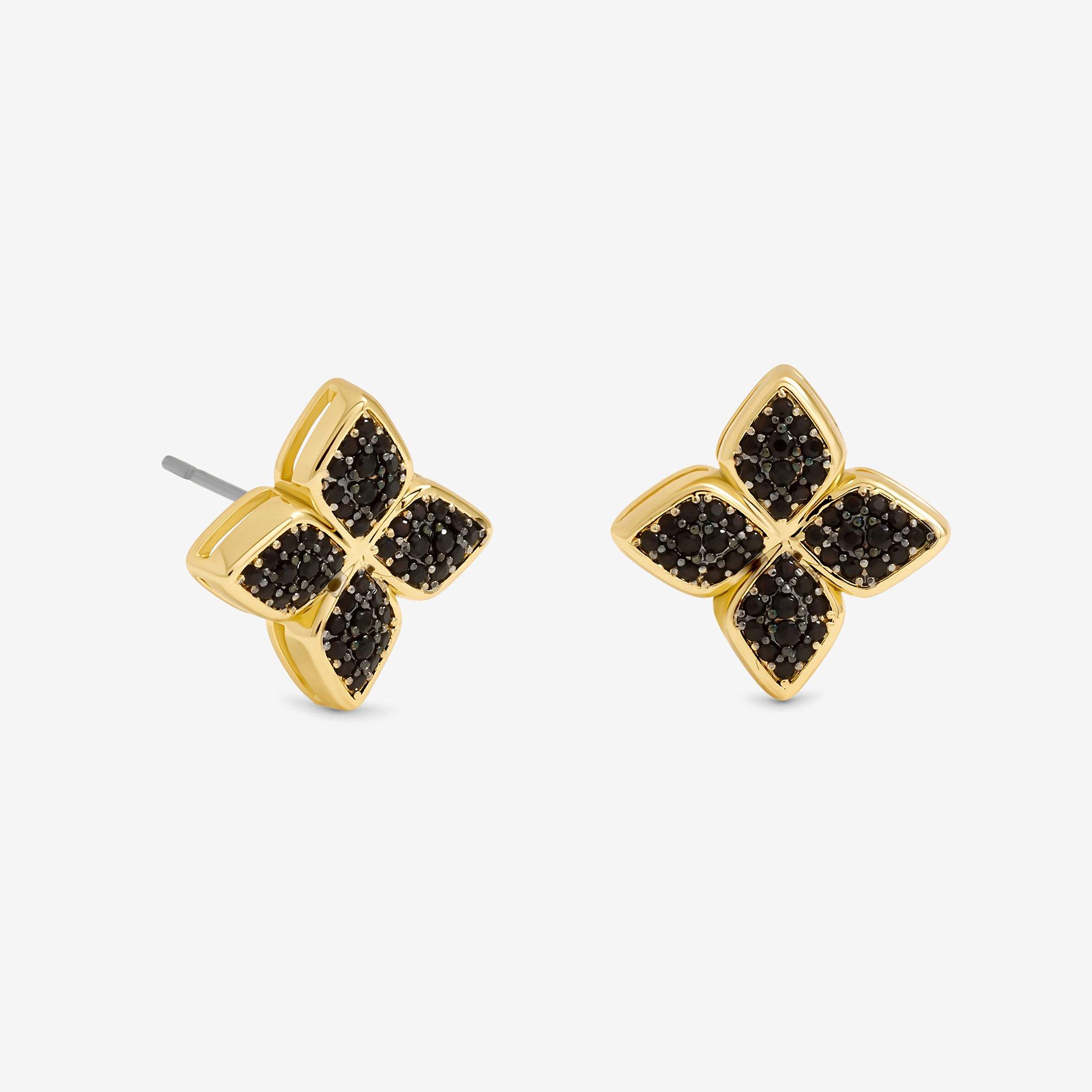 Gold - Jon Richard - 14K Gold Plated and Jet Stone Clover Earrings - 1