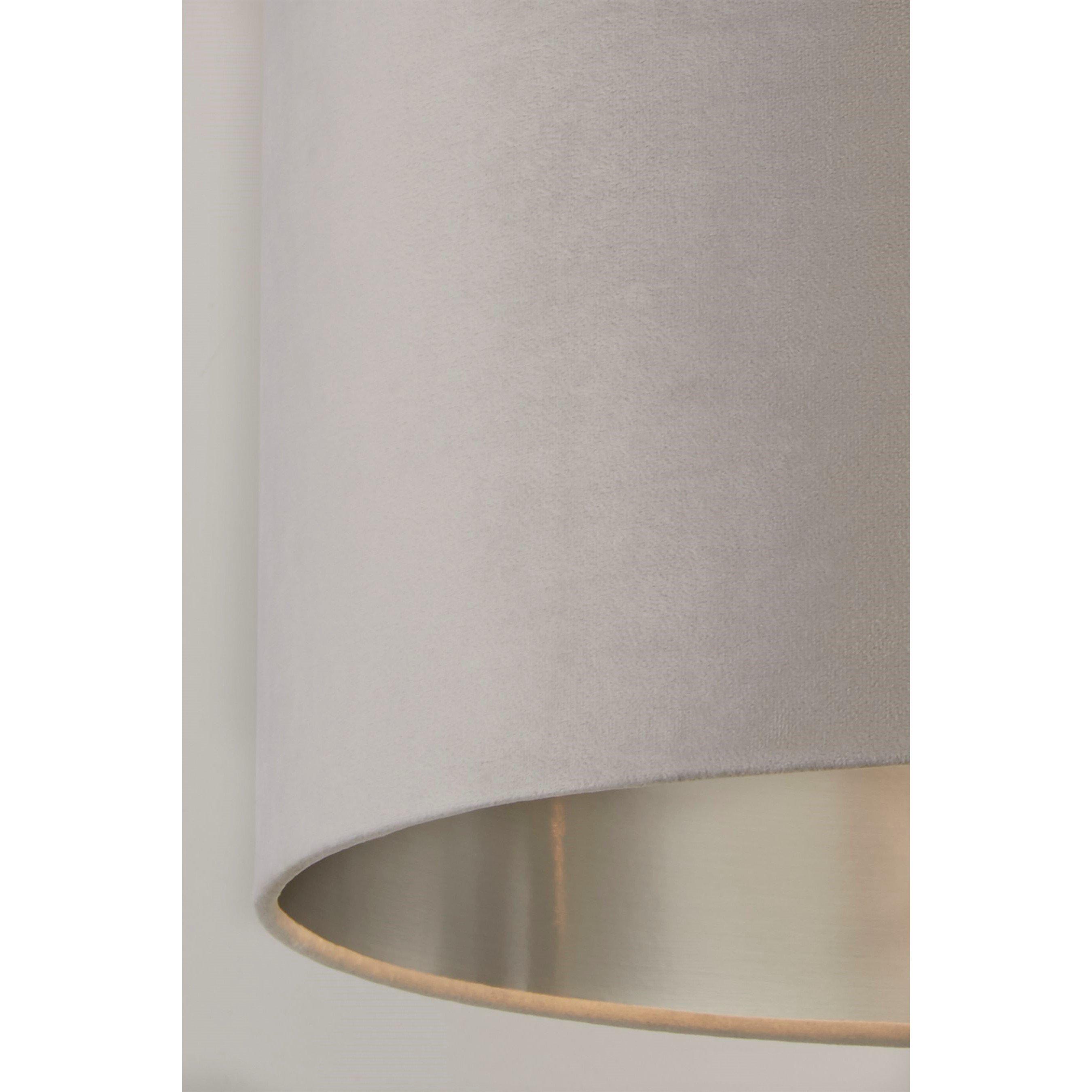 Grey - Lighting Collection - LIGHT GREY VELVET DRUM SHADE & SILVER INNER (D27cm - 3